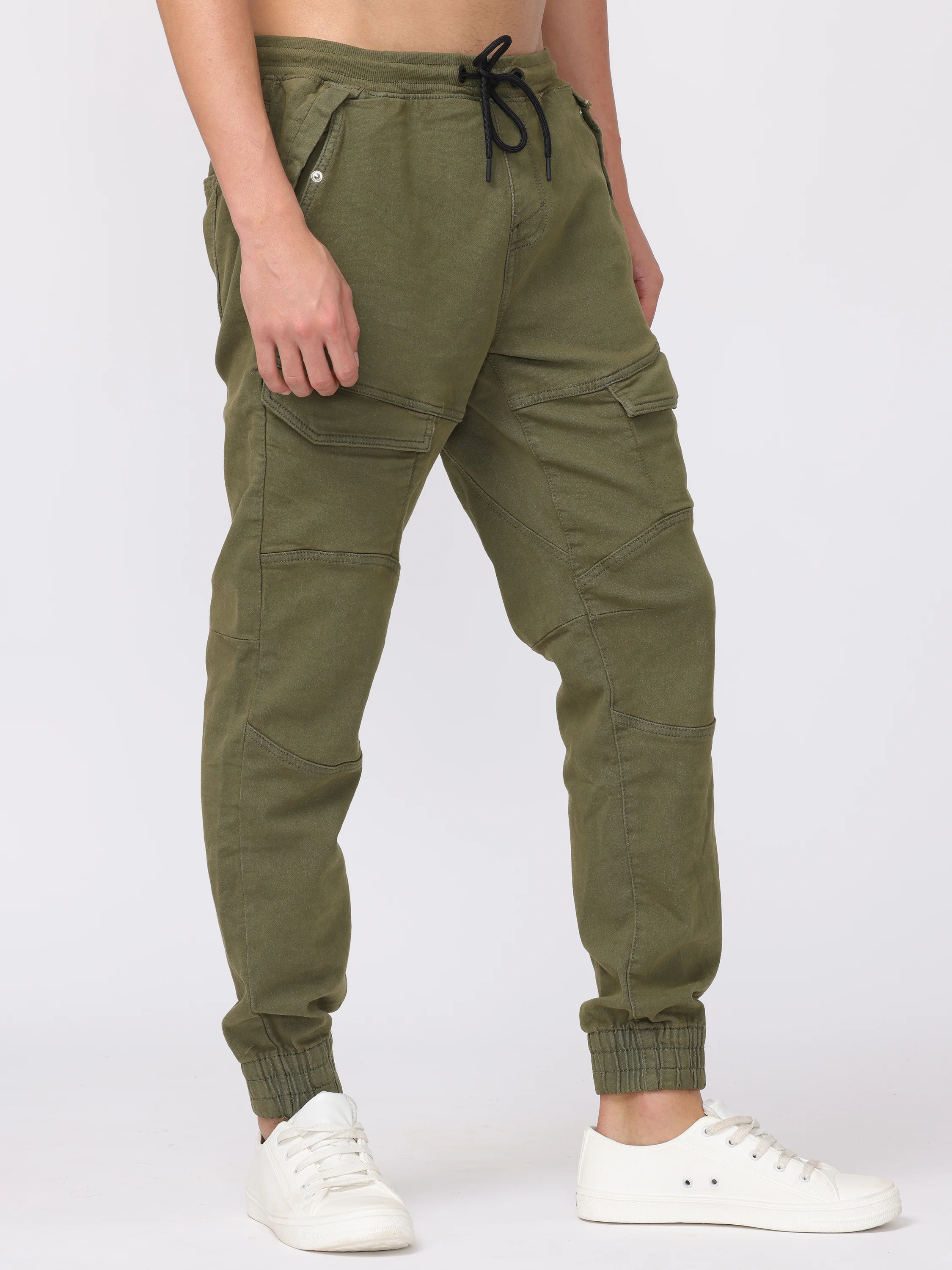 Men Olive Comfort Fit Stretchable Joggers - Image 5
