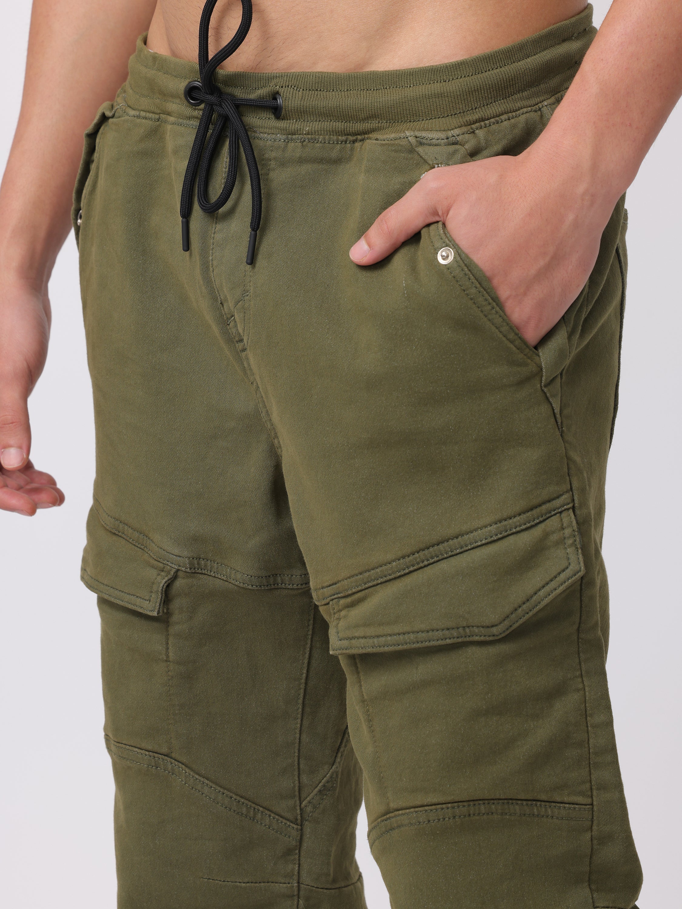 Men Olive Comfort Fit Stretchable Joggers - Image 6
