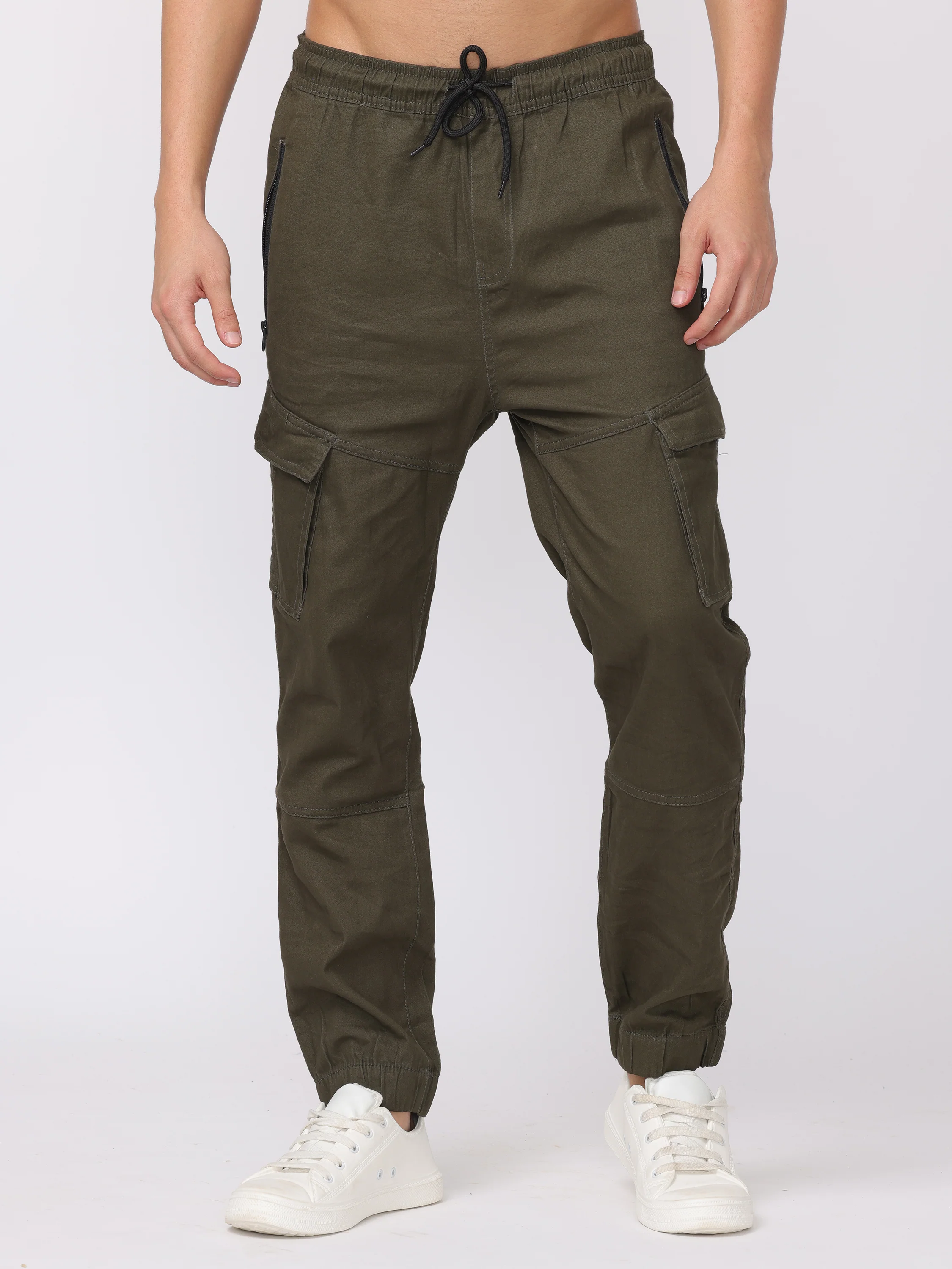 Men Olive Comfort Fit Joggers - Image 3