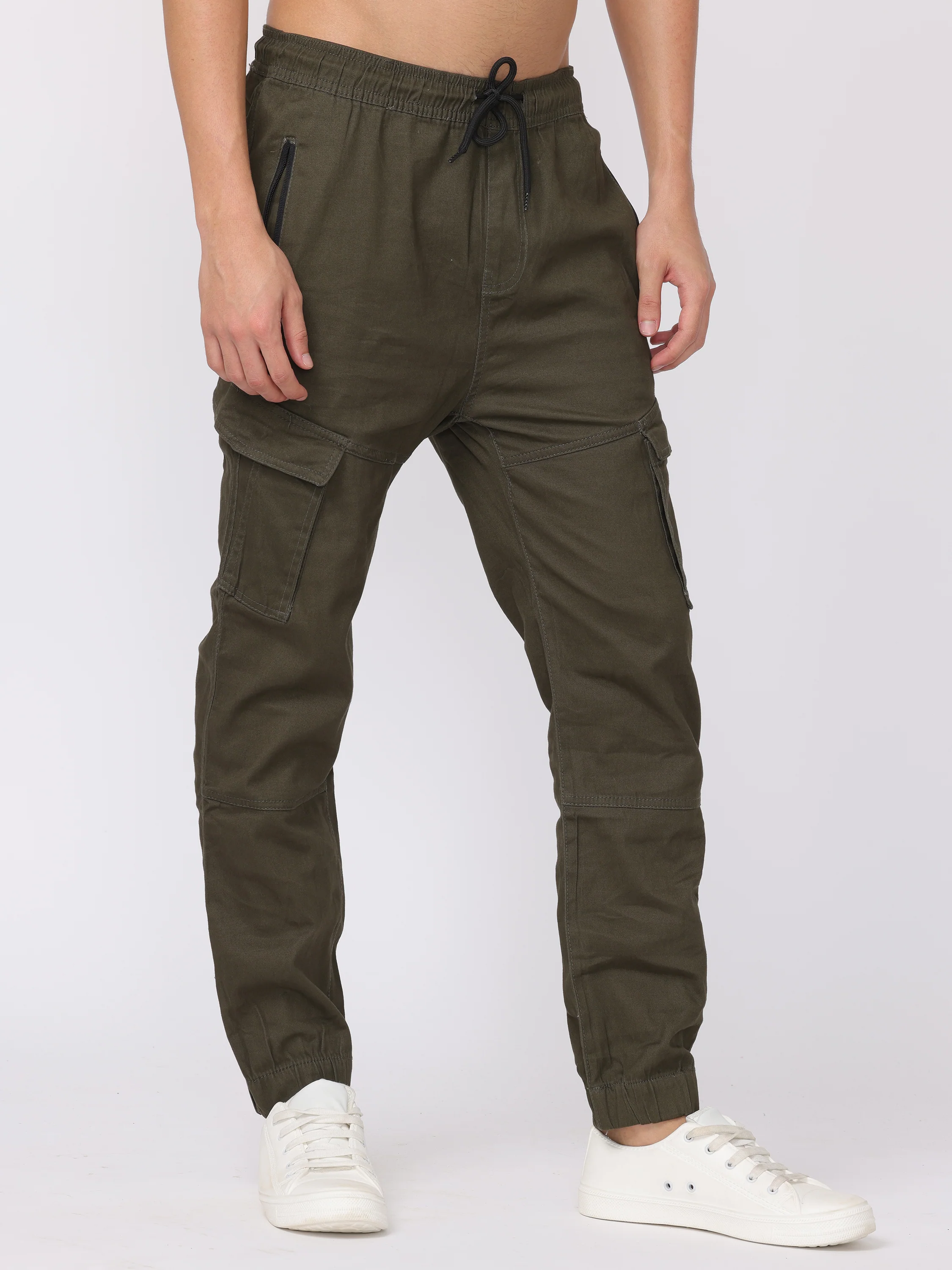Men Olive Comfort Fit Joggers - Image 5