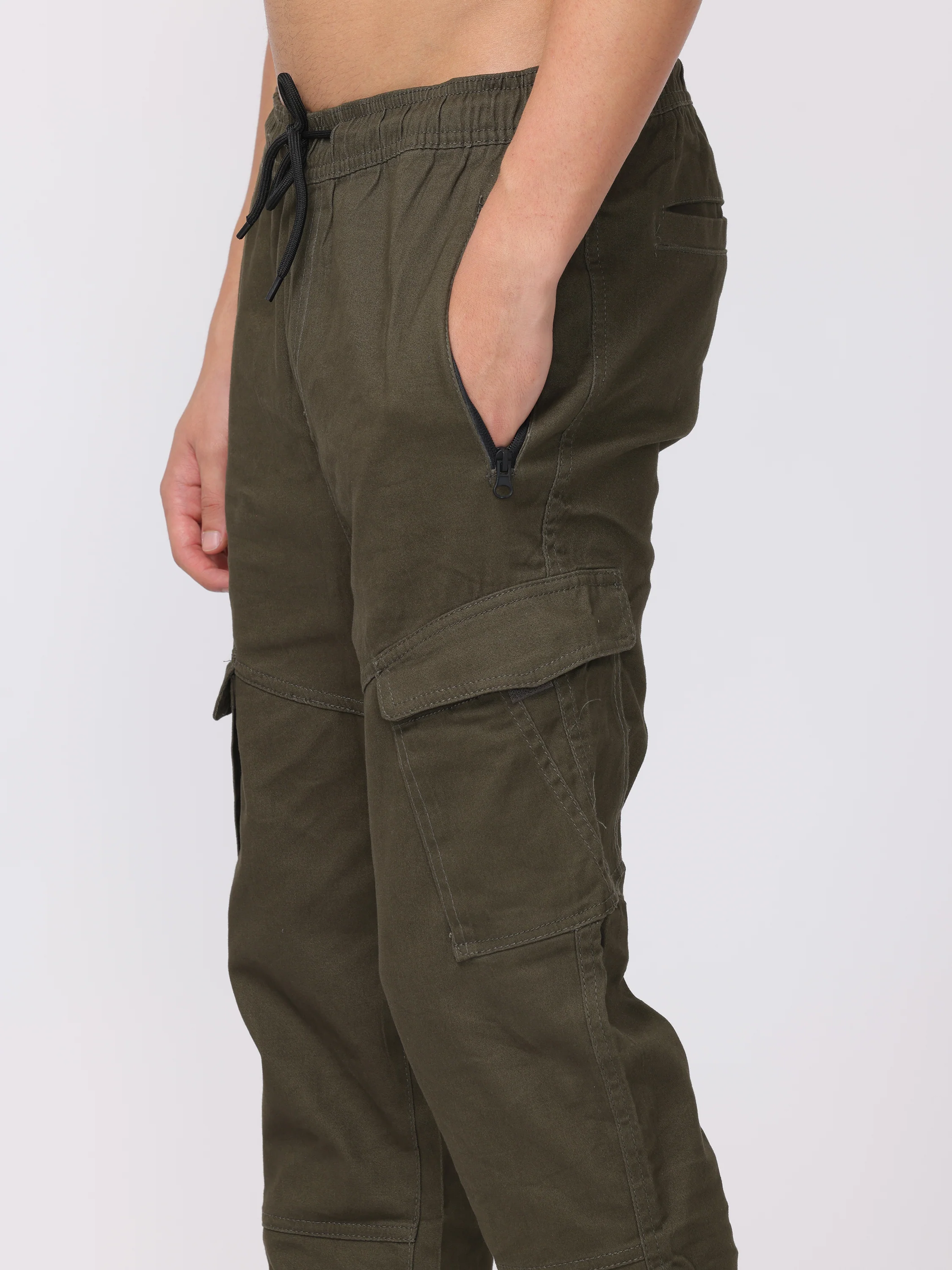 Men Olive Comfort Fit Joggers - Image 6