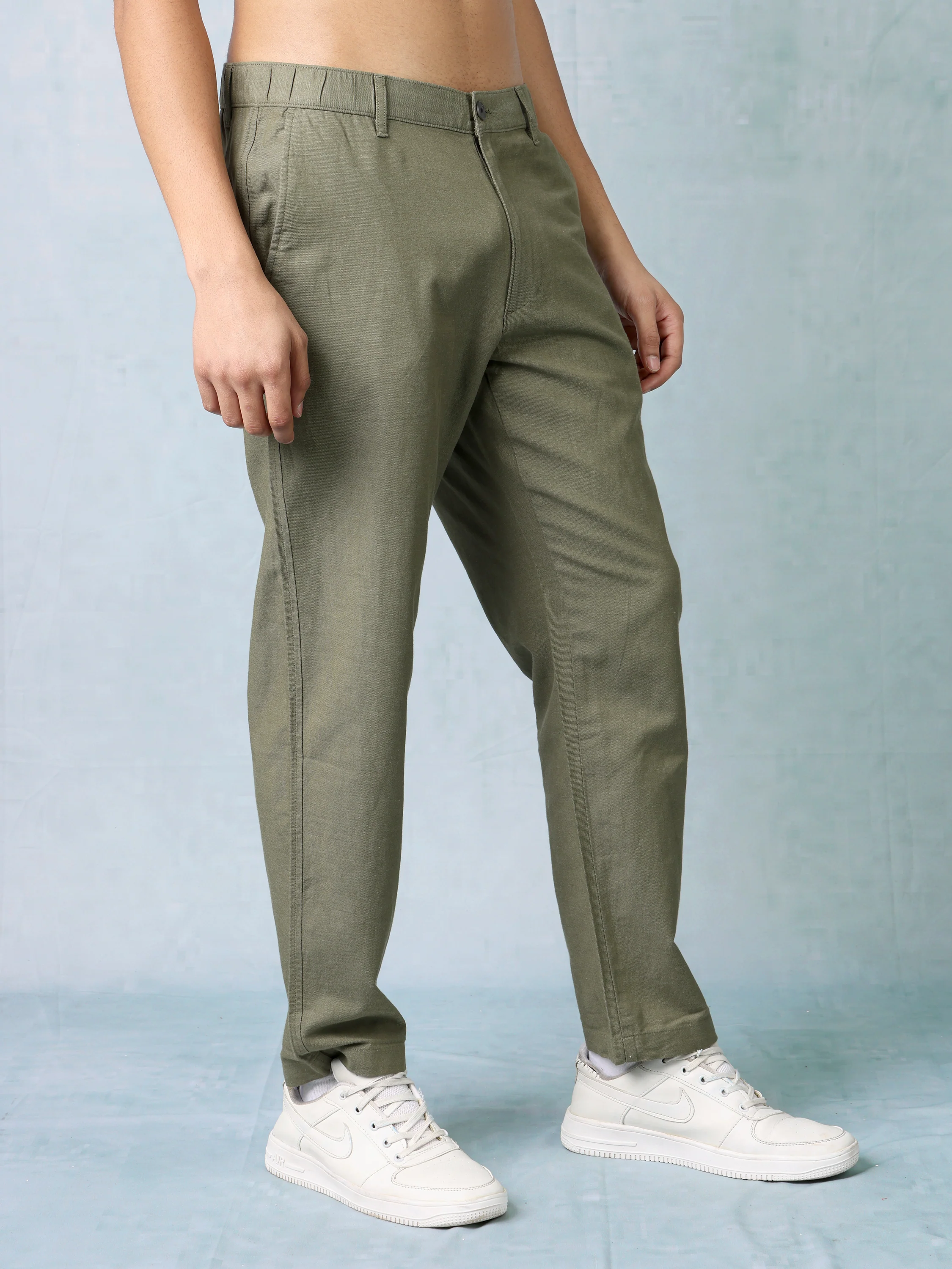 Men Olive Comfort Fit Pants - Image 3