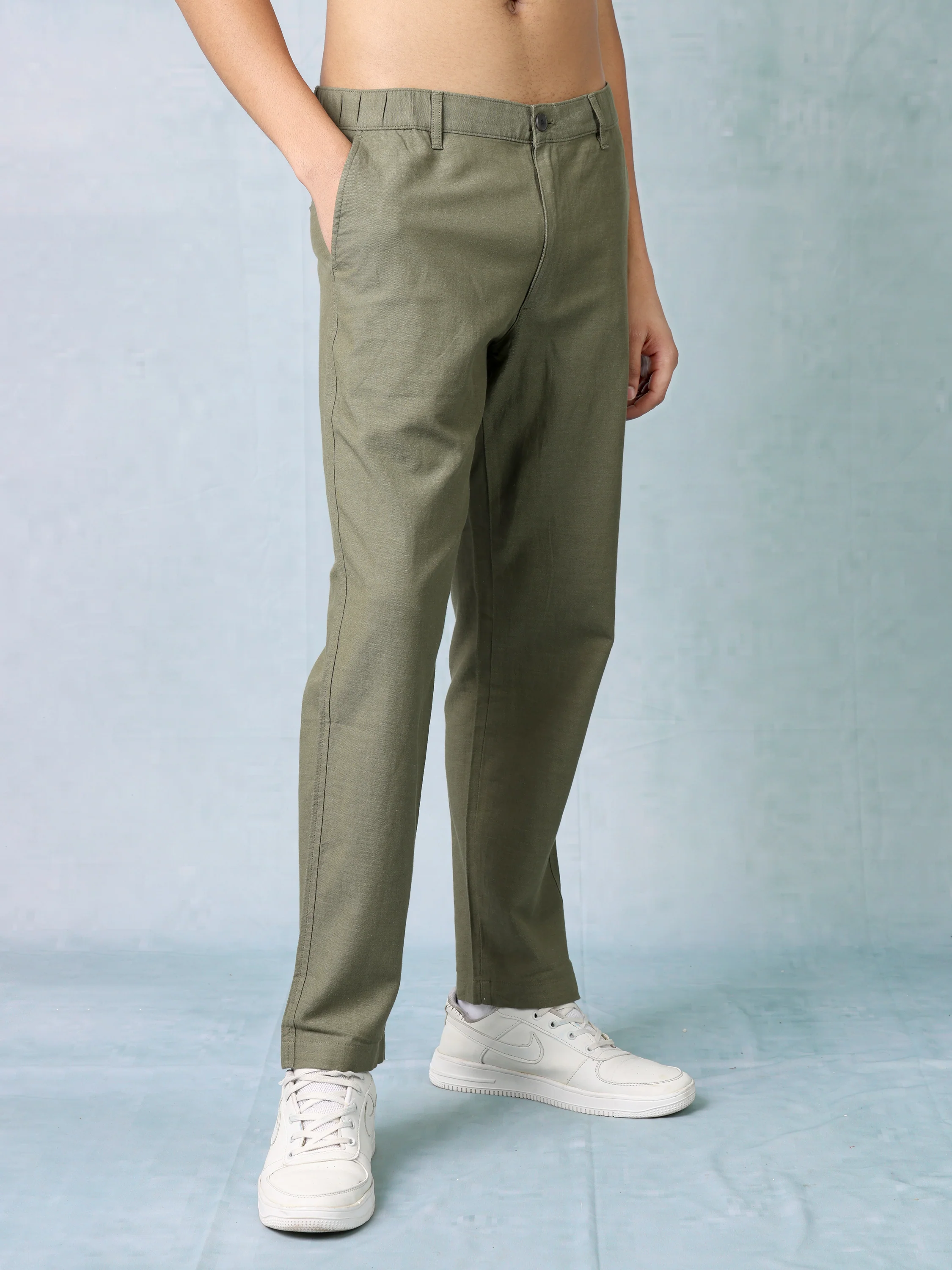 Men Olive Comfort Fit Pants - Image 5