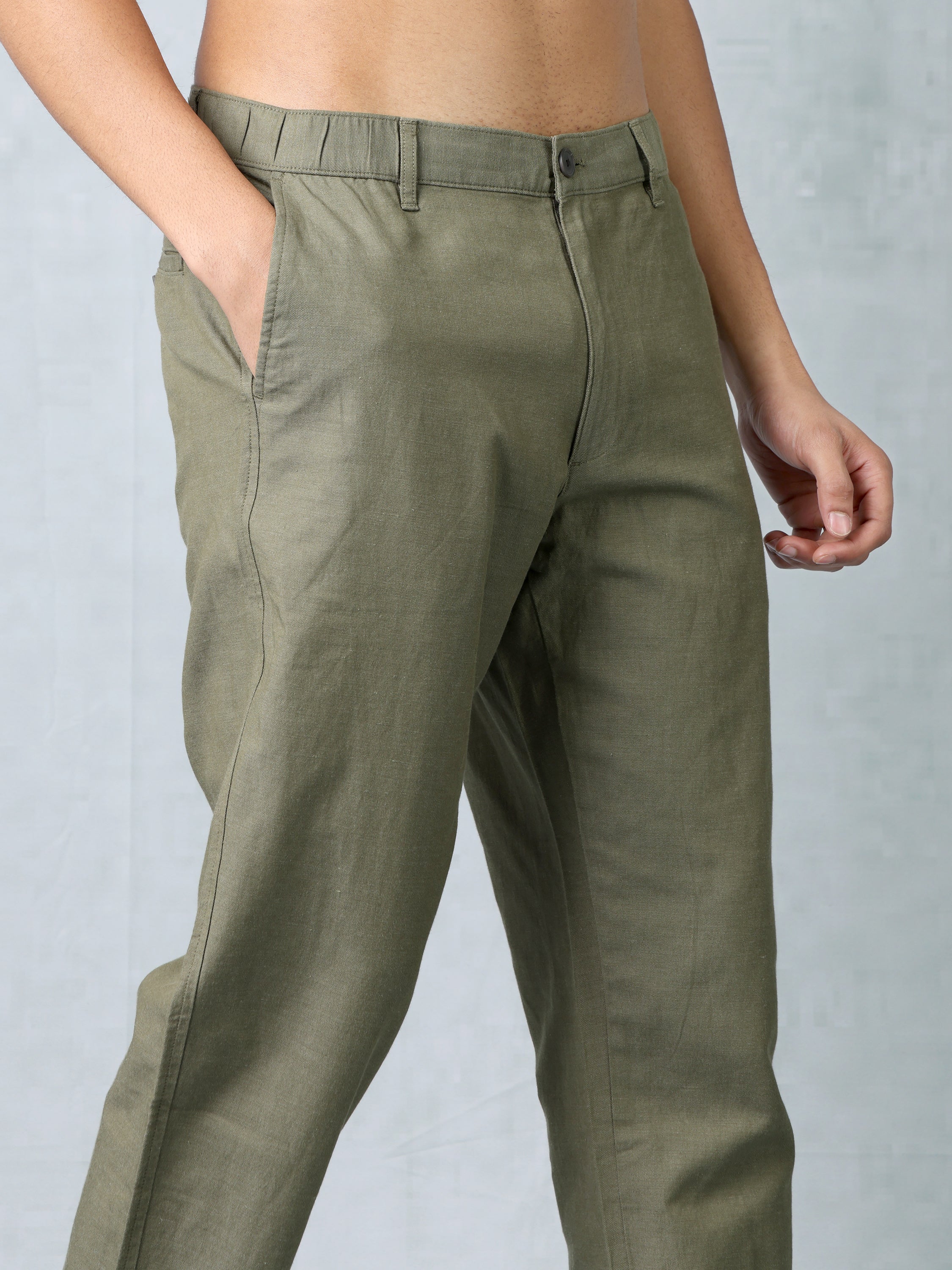 Men Olive Comfort Fit Pants - Image 6