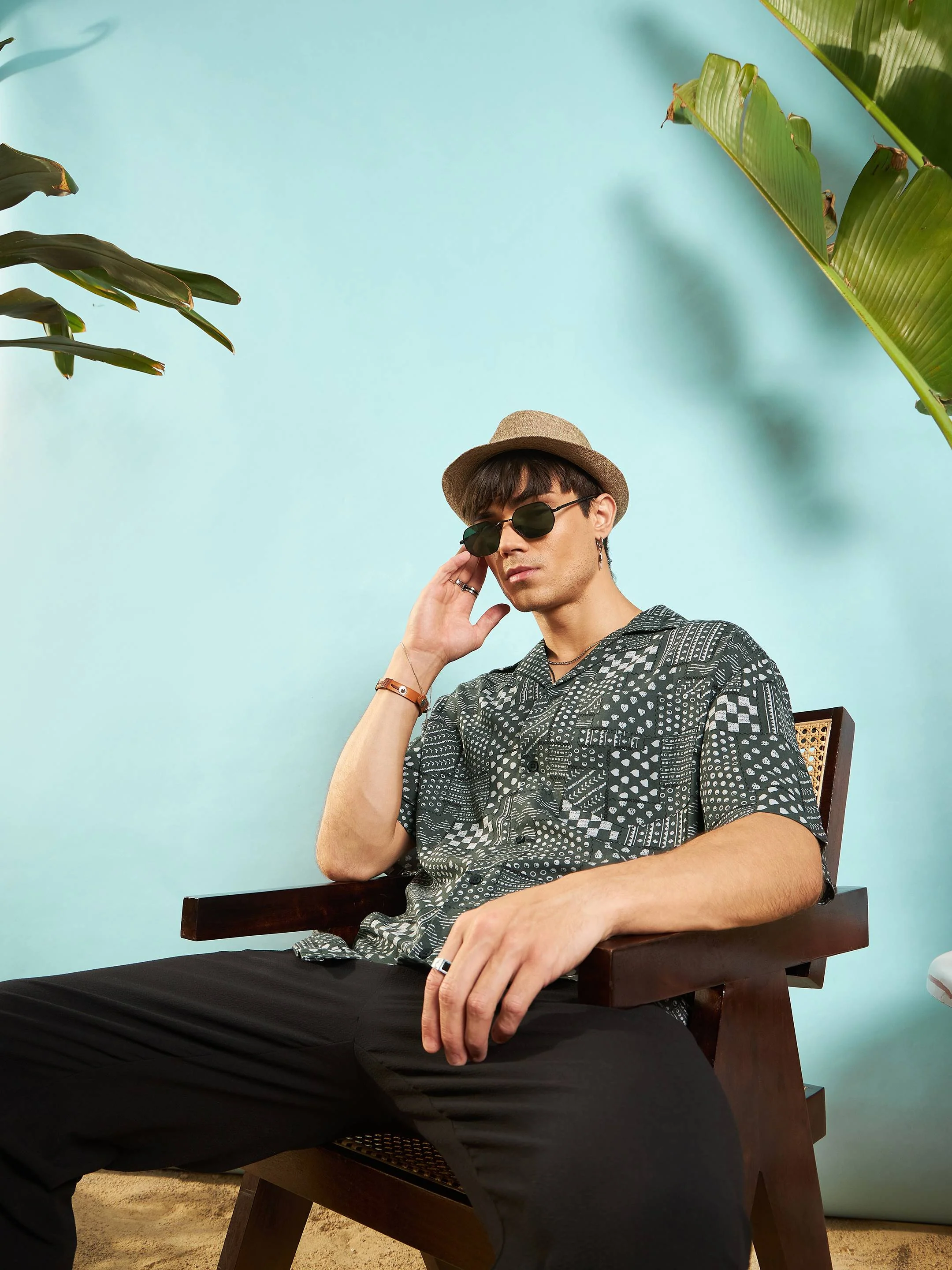 Men Olive Conversational Print Relax Fit Shirt - Image 2