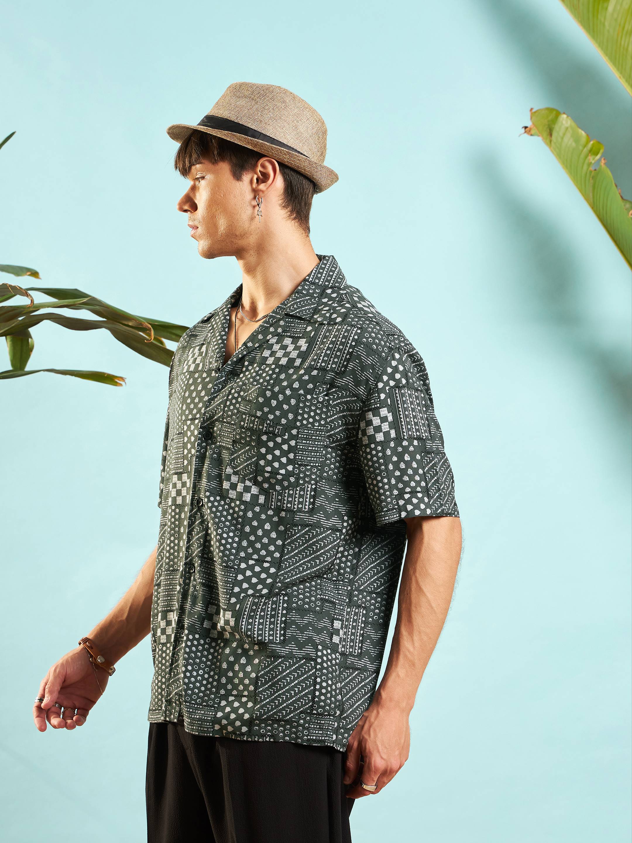 Men Olive Conversational Print Relax Fit Shirt - Image 3