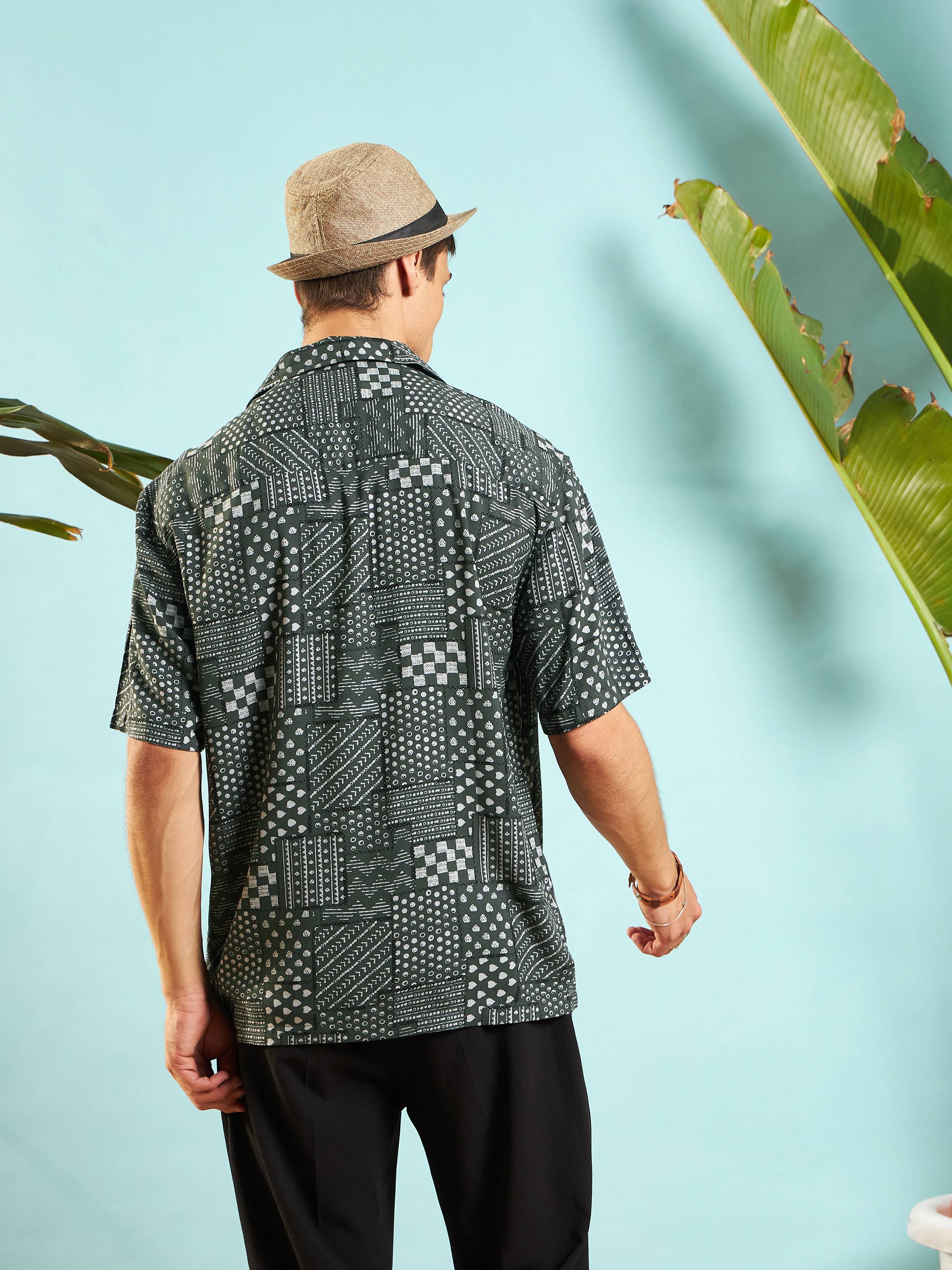 Men Olive Conversational Print Relax Fit Shirt - Image 5