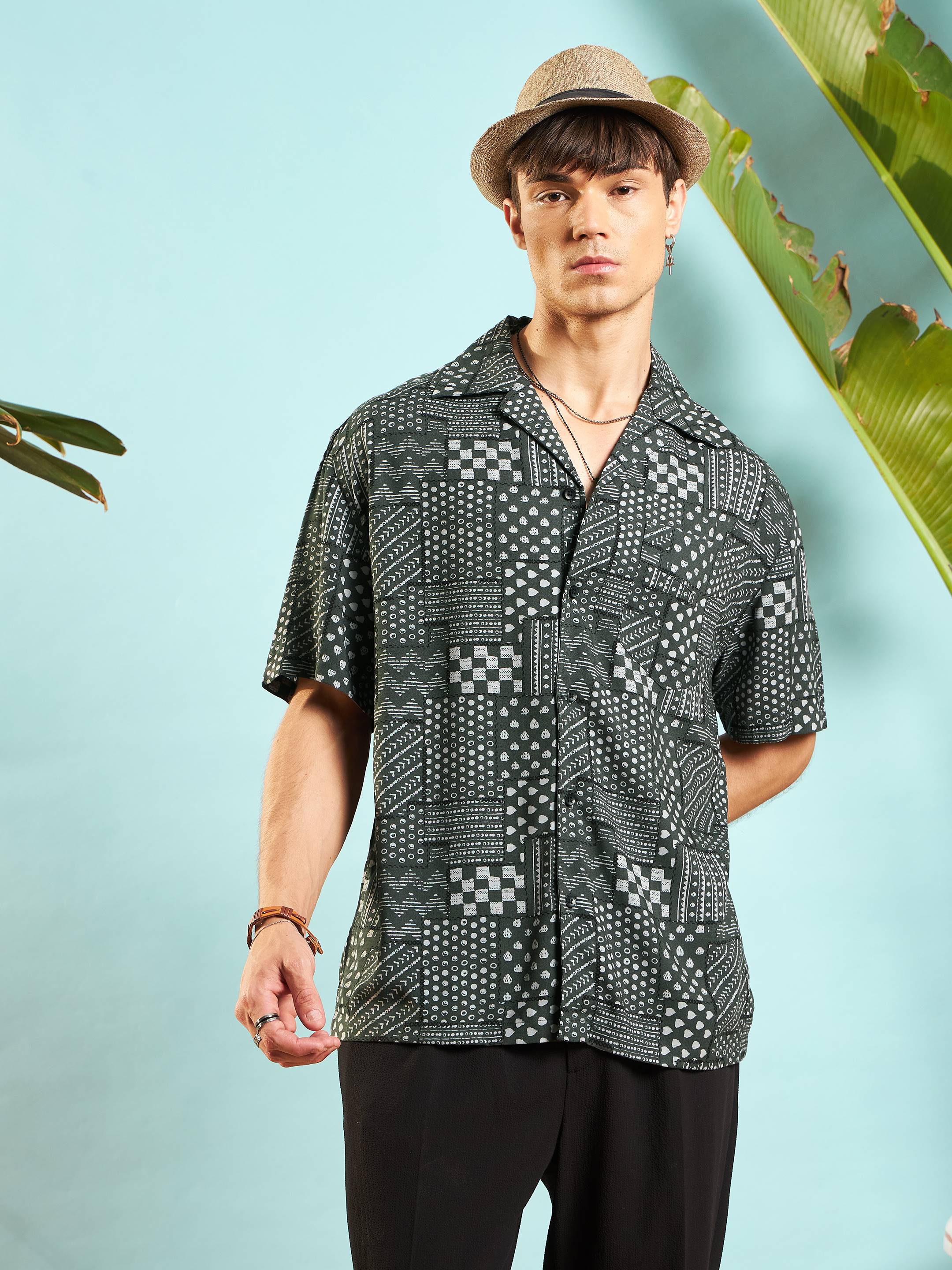 Men Olive Conversational Print Relax Fit Shirt - Image 6