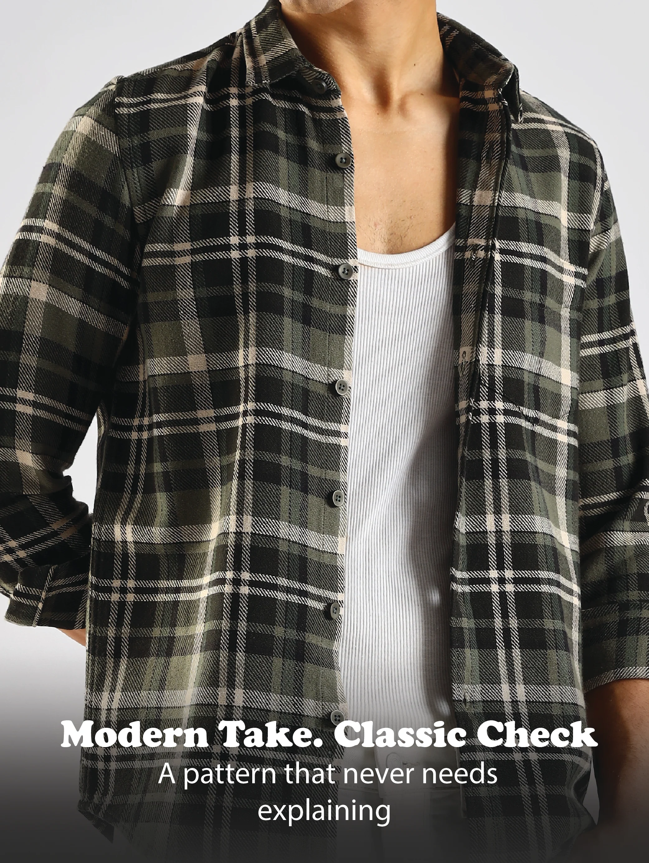 Men Olive Cotton Blend Checked Shirt - Image 13