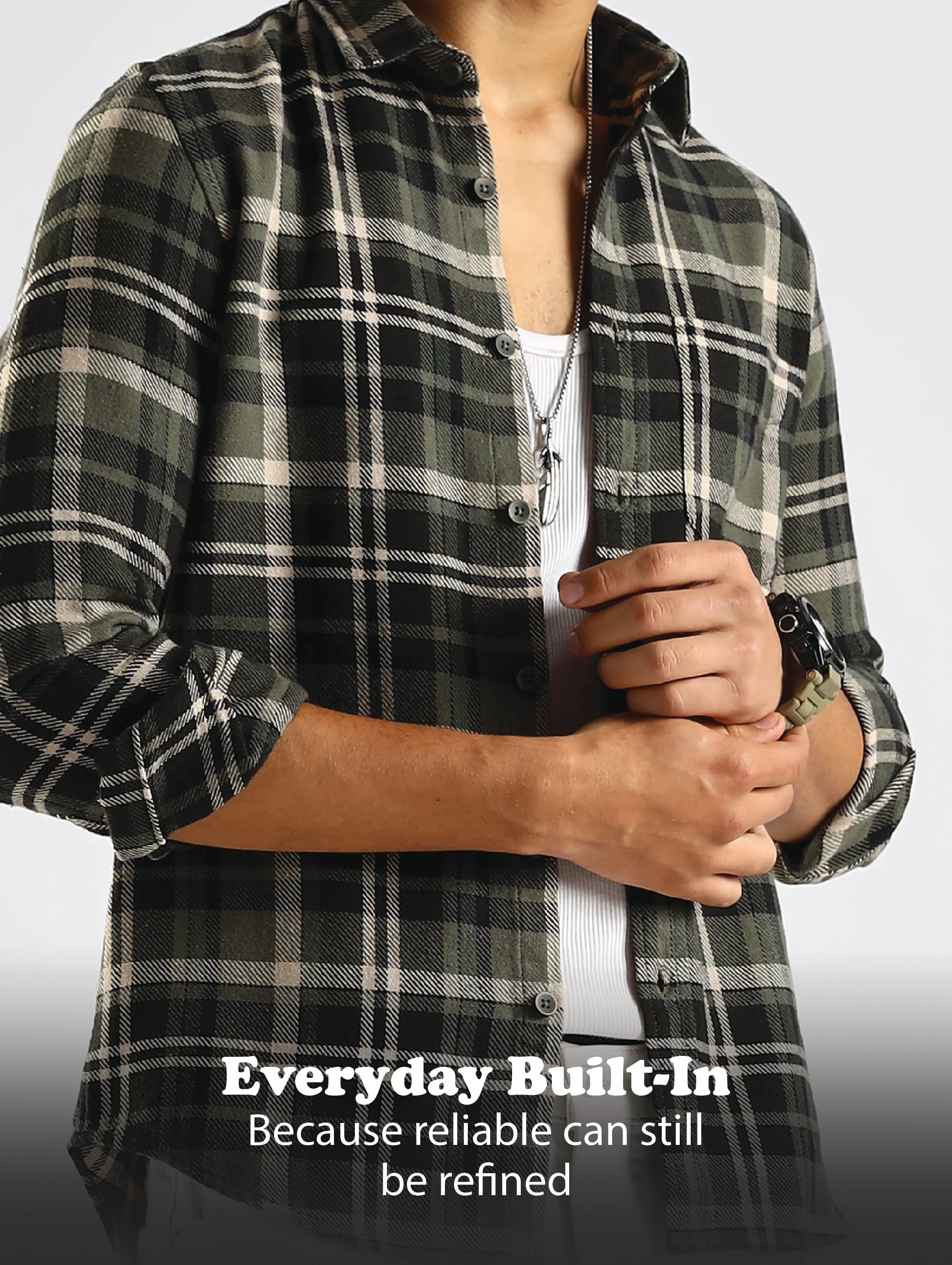 Men Olive Cotton Blend Checked Shirt - Image 15