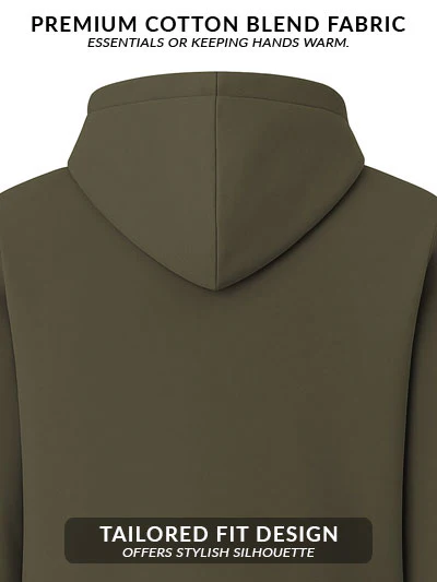 Men Olive Cotton Fleece Printed Hoodie - Image 4