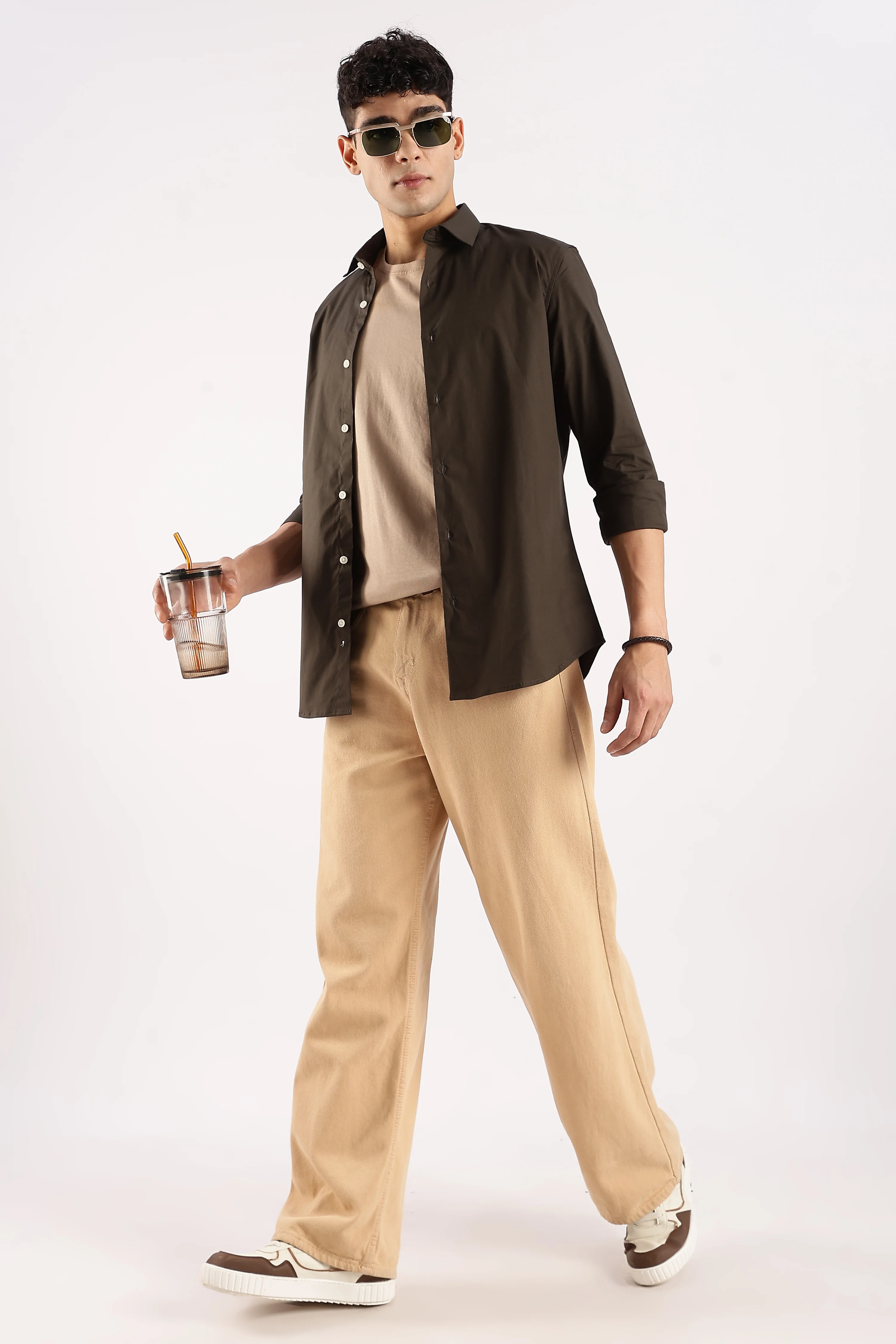 Men Olive Cotton Lycra Shirt - Image 10