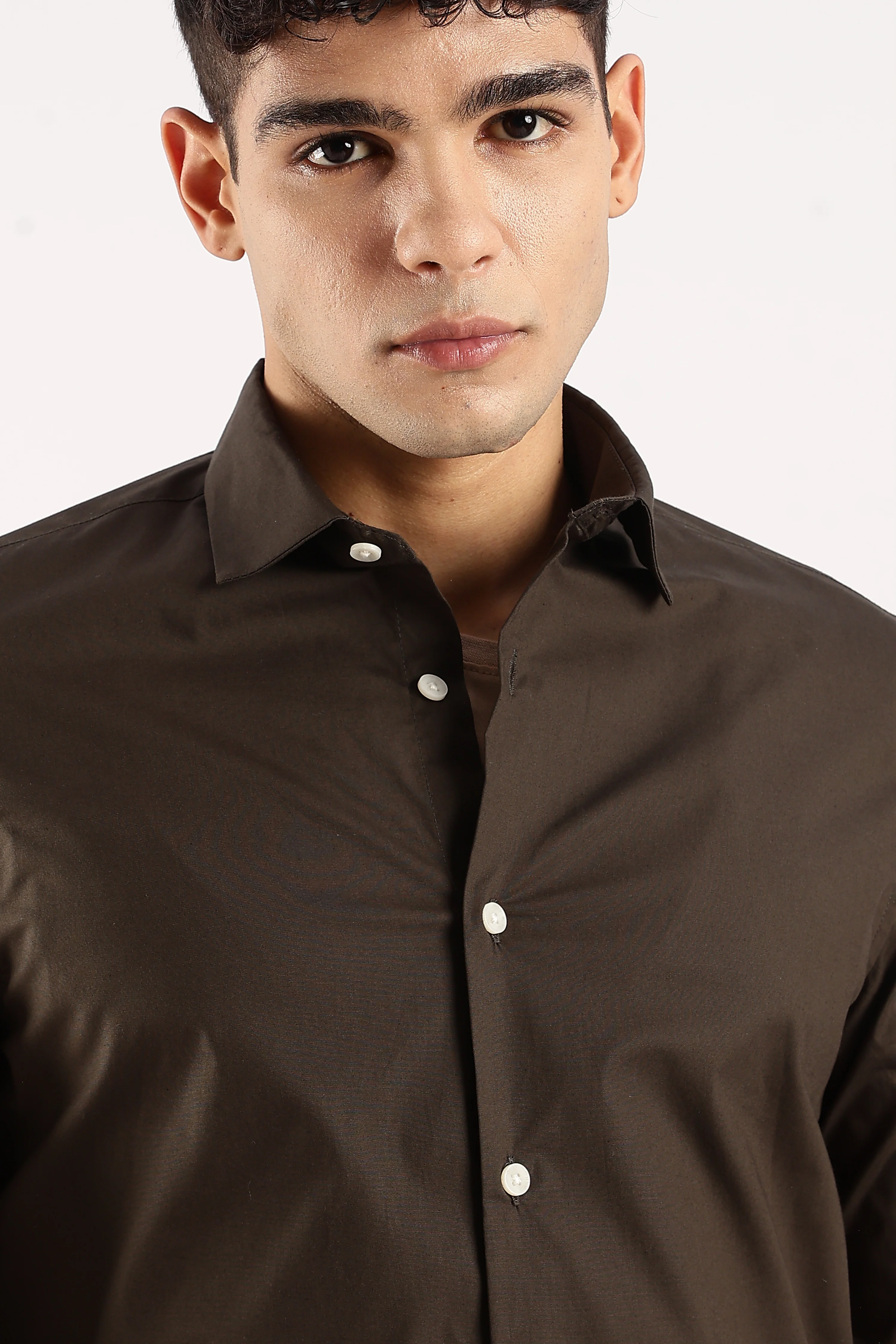 Men Olive Cotton Lycra Shirt - Image 4