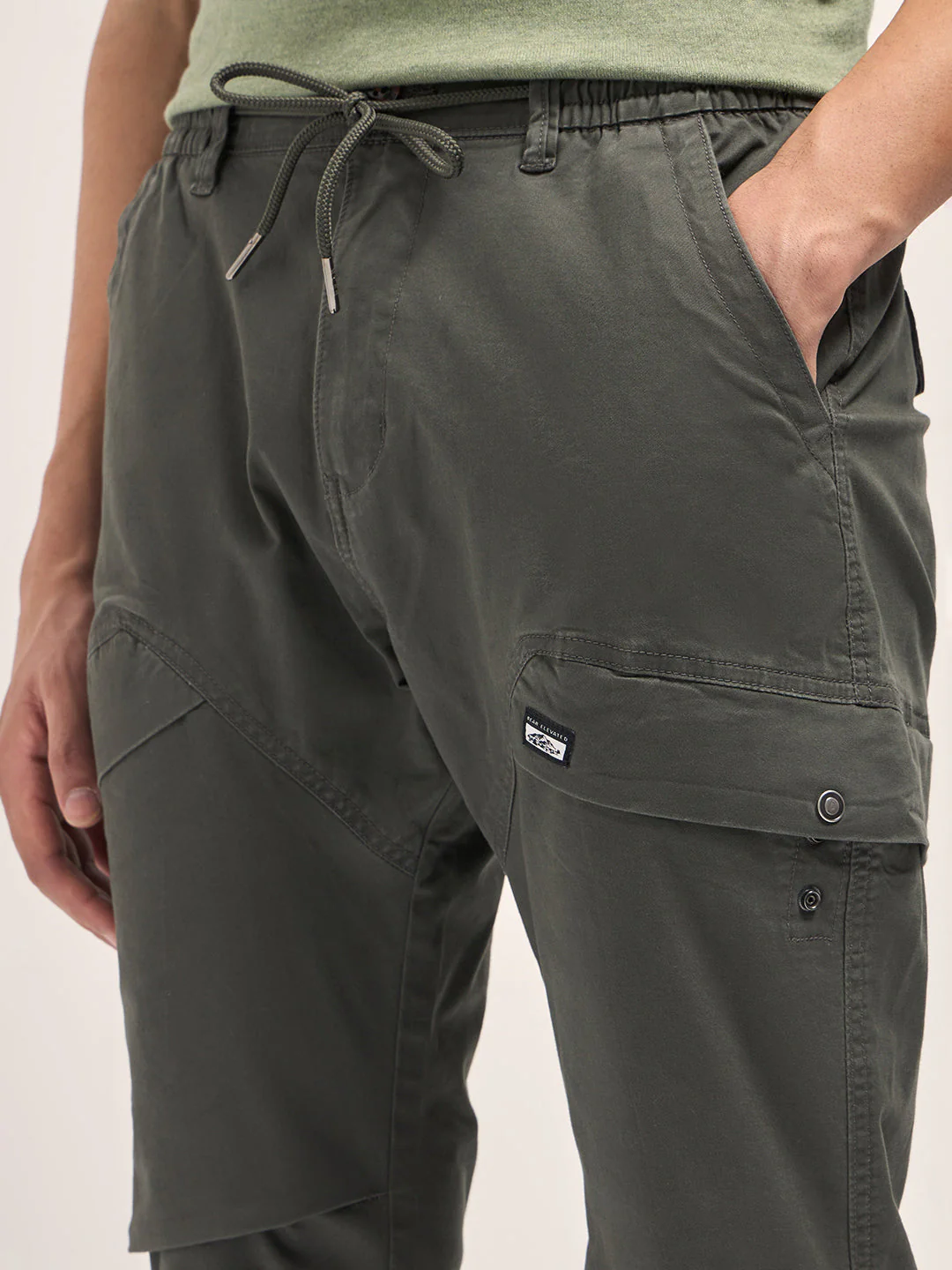 Men Olive Cotton Relaxed Fit Cargo Pants - Image 5