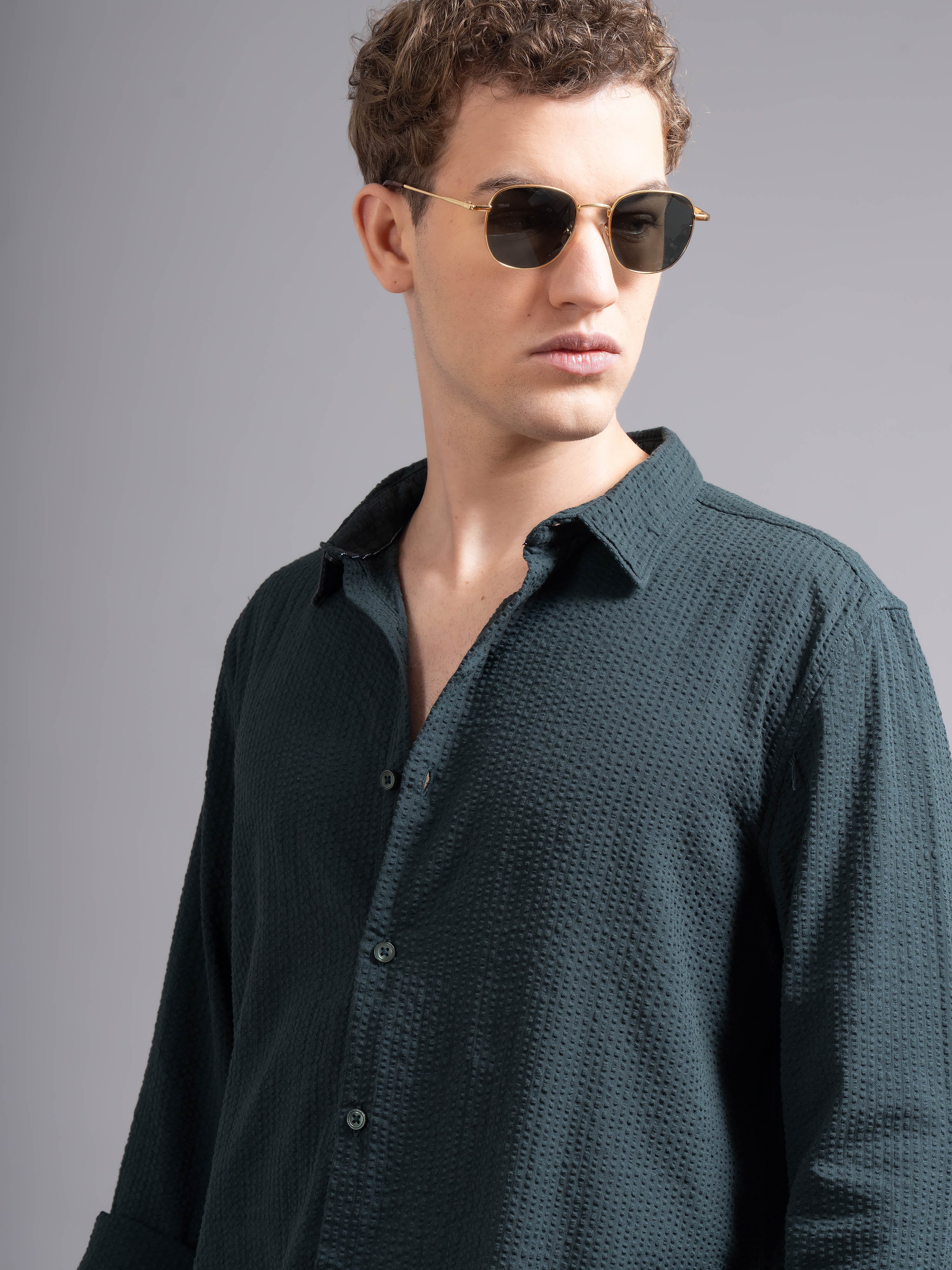Men Olive Cotton Shirt - Image 4