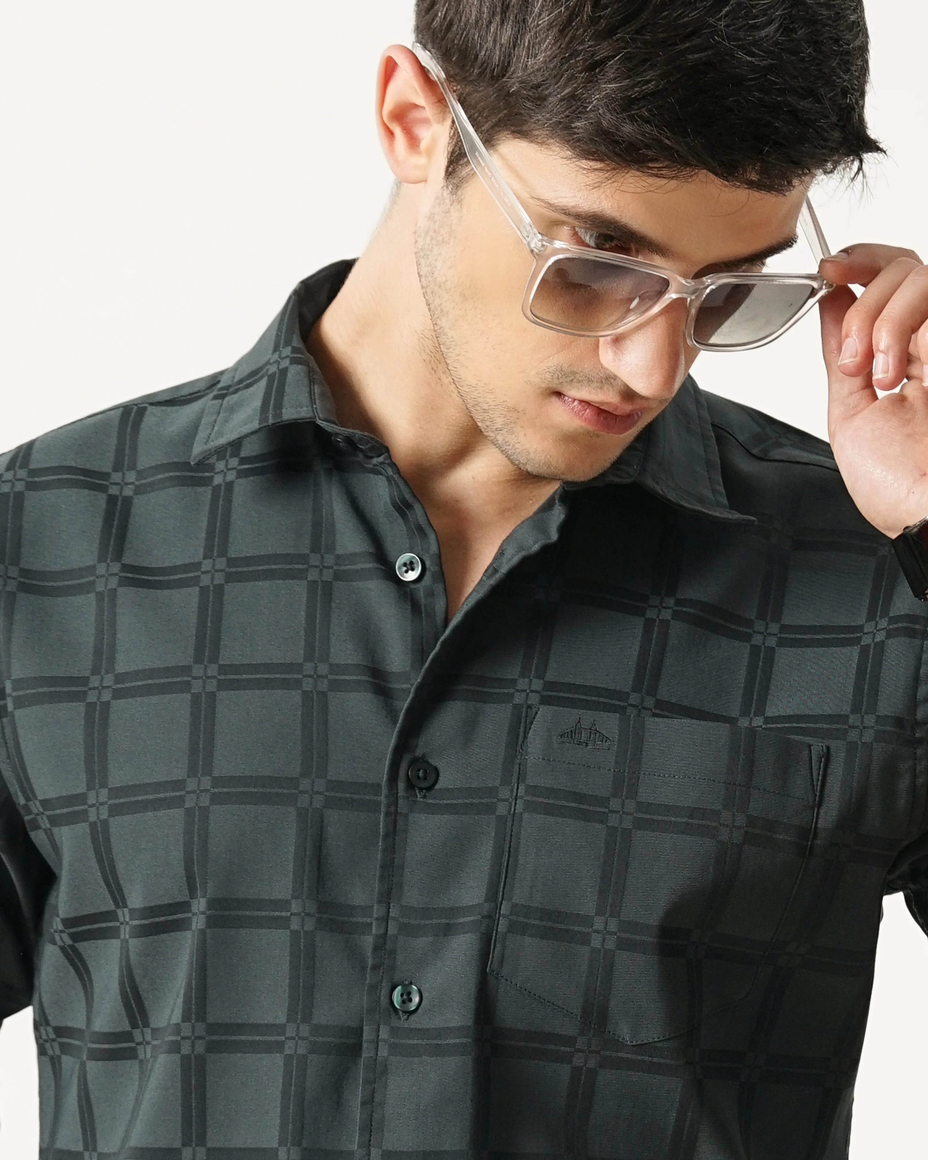 Men Olive Cotton Slim Shirt - Image 2