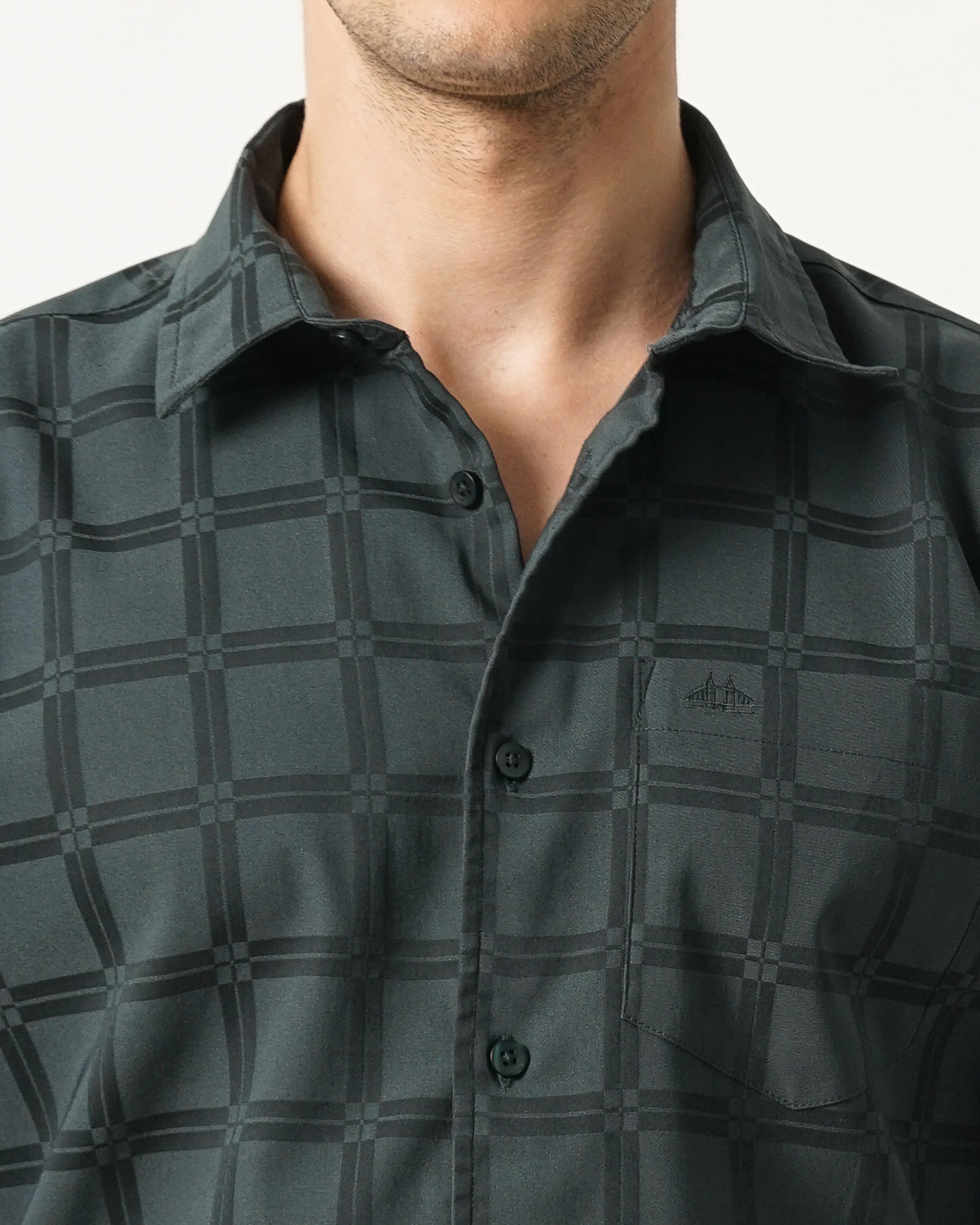 Men Olive Cotton Slim Shirt - Image 4