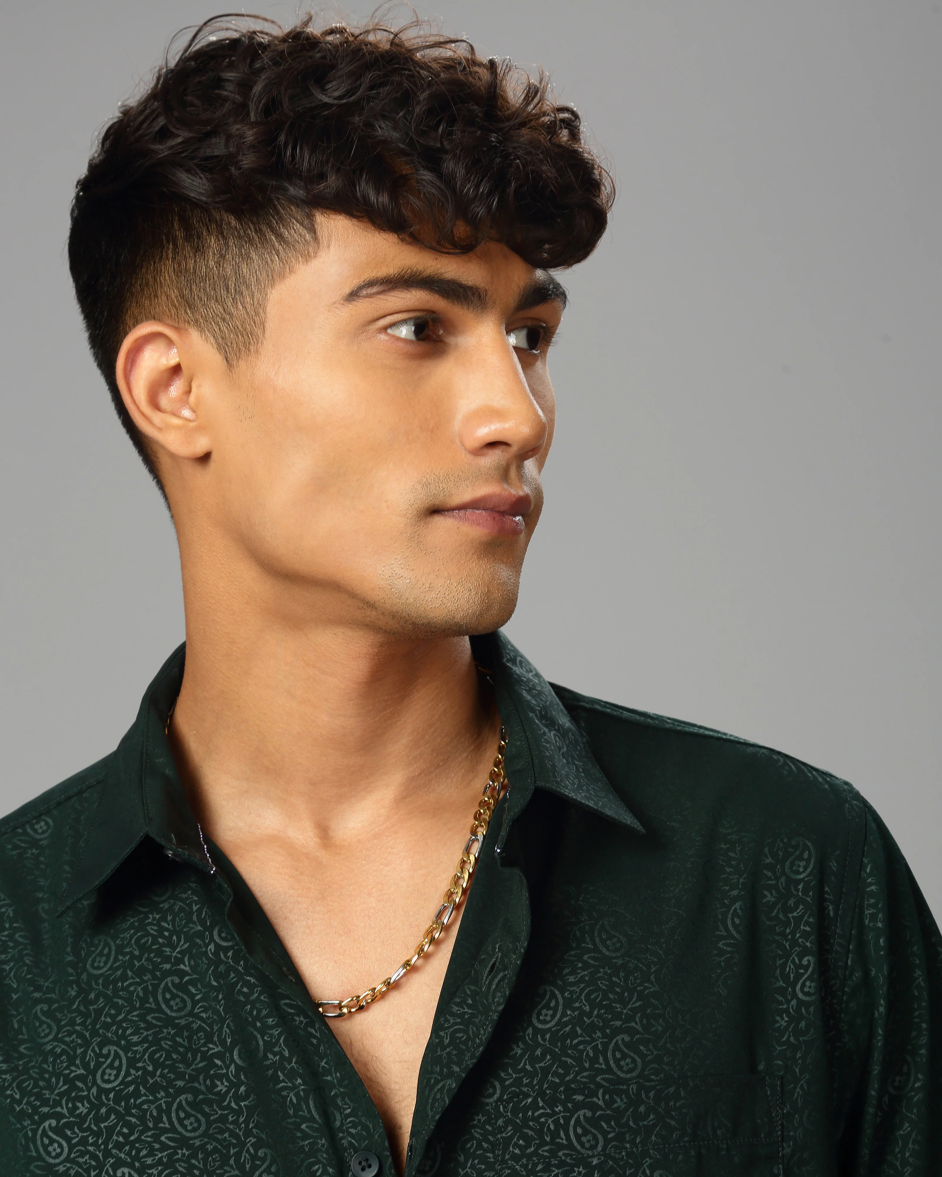 Men Olive Cotton Slim Shirt - Image 2