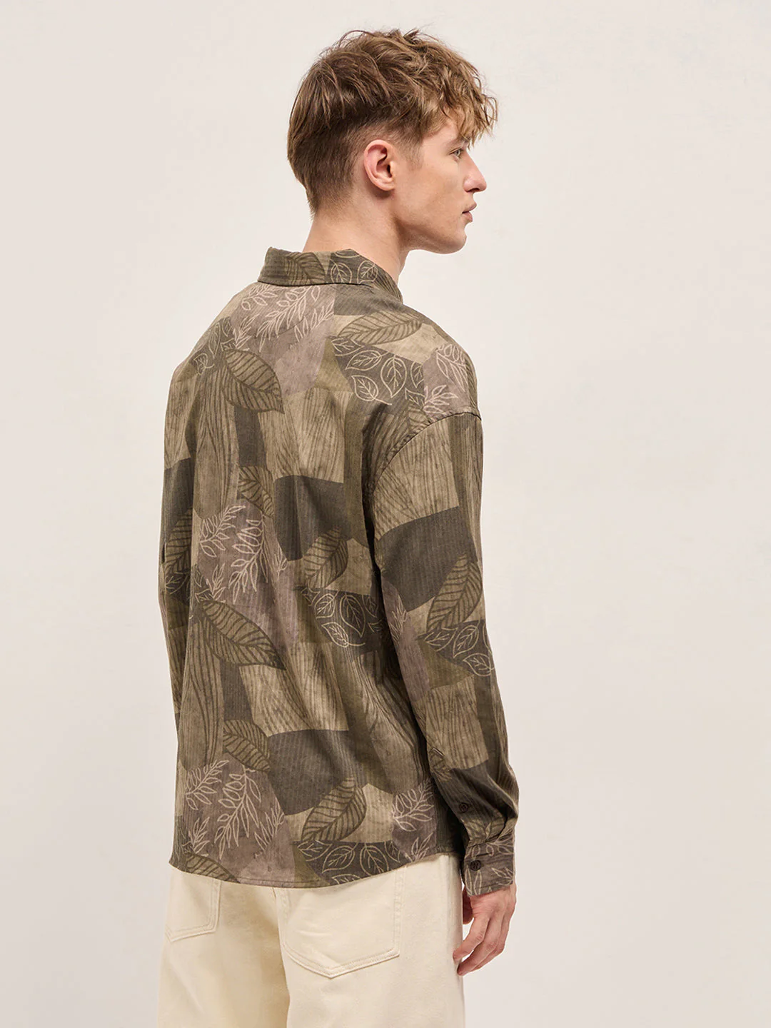 Men Olive Floral Printed Relax Fit Casual Shirt - Image 2