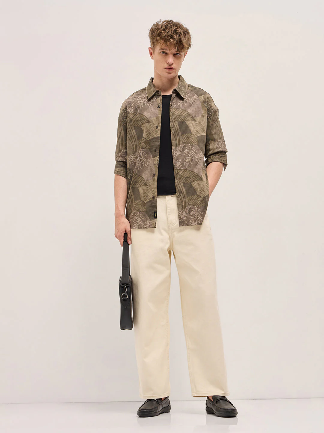 Men Olive Floral Printed Relax Fit Casual Shirt - Image 4
