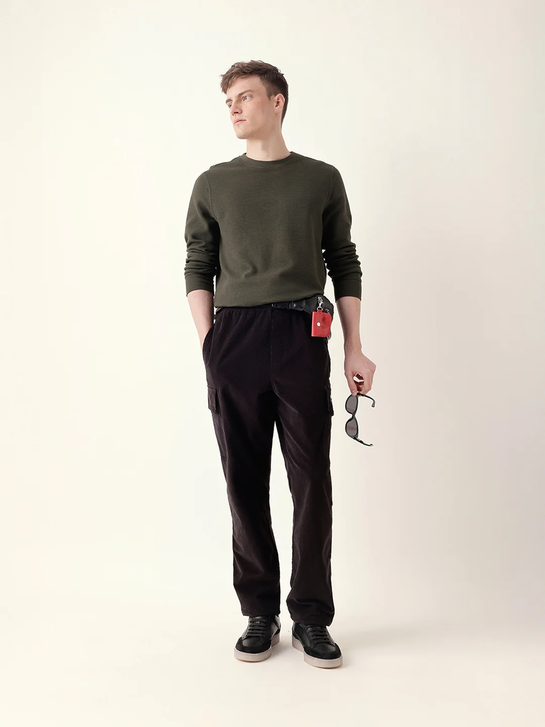 Men Olive Full Sleeve Regular T-Shirt - Image 2