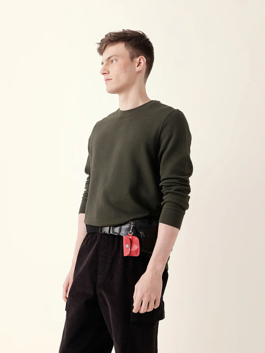 Men Olive Full Sleeve Regular T-Shirt - Image 4