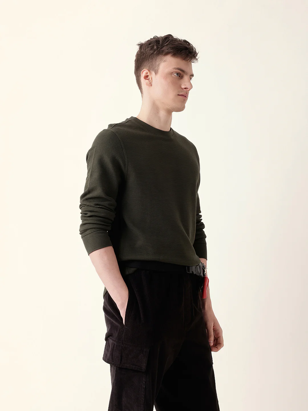 Men Olive Full Sleeve Regular T-Shirt - Image 5