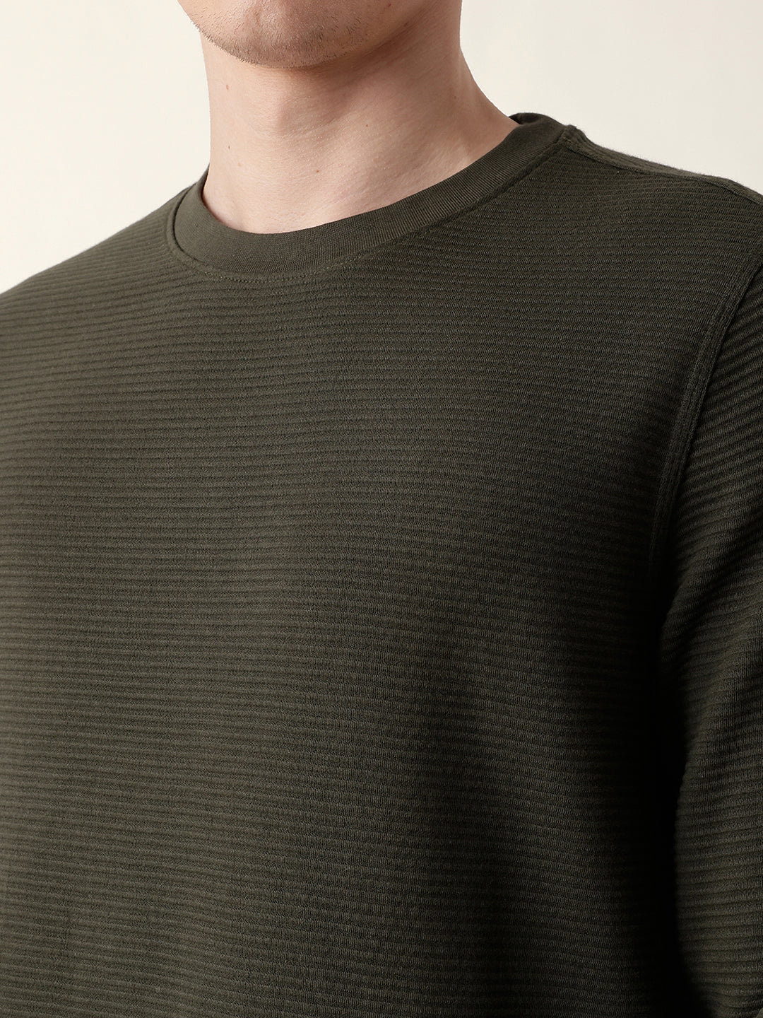 Men Olive Full Sleeve Regular T-Shirt - Image 6