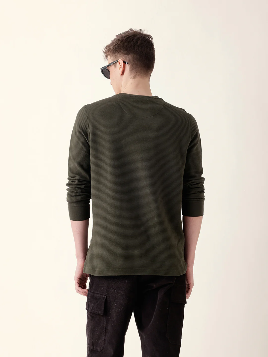 Men Olive Full Sleeve Regular T-Shirt - Image 7