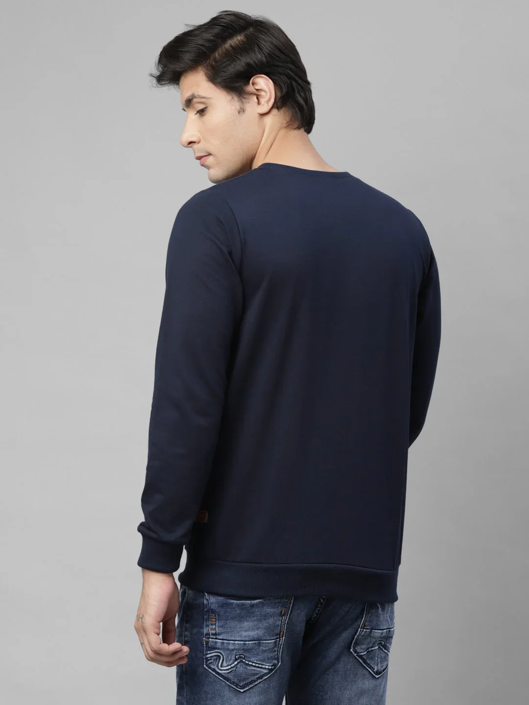 Men Navy Terry Round Neck Sweatshirt - Image 2