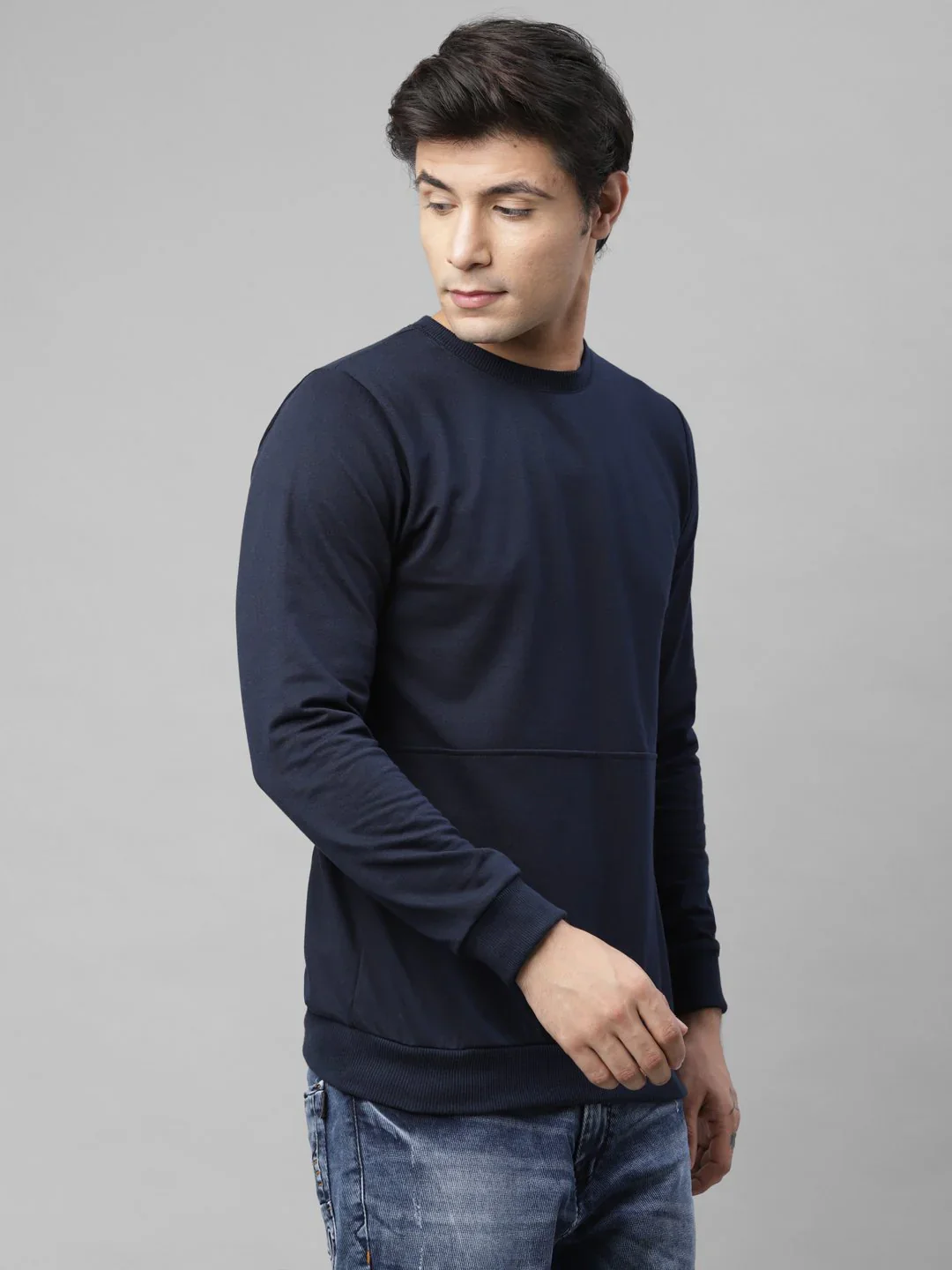 Men Navy Terry Round Neck Sweatshirt - Image 3