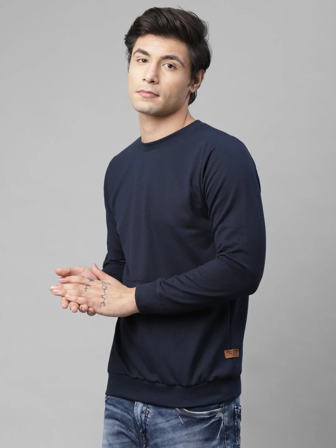Men Navy Terry Round Neck Sweatshirt - Image 5