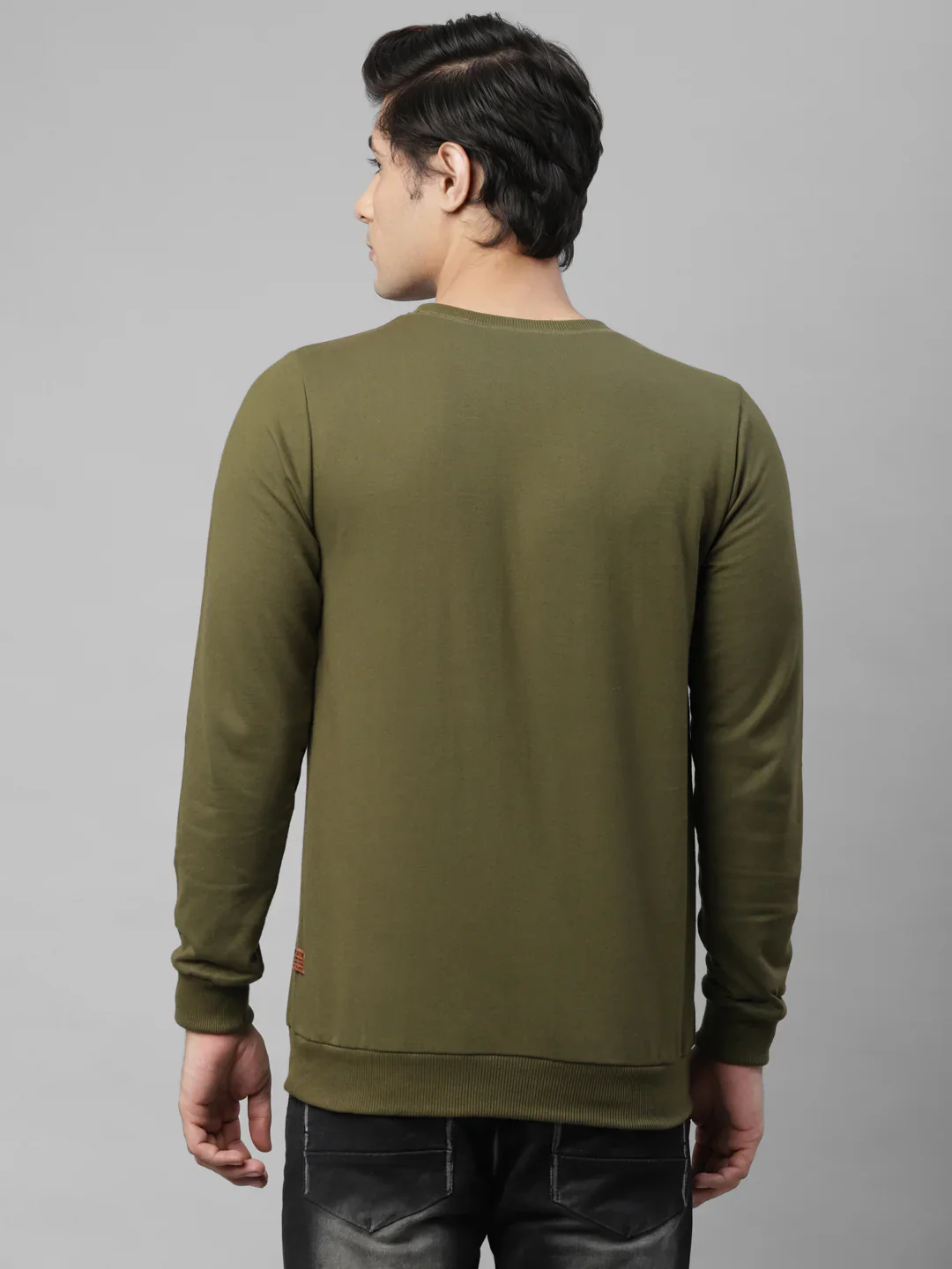 Men Olive Green Cut Sew Terry Round Neck Sweatshirt - Image 2