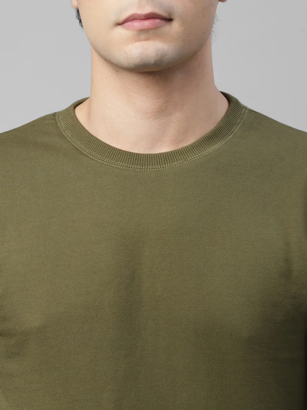 Men Olive Green Cut Sew Terry Round Neck Sweatshirt - Image 4