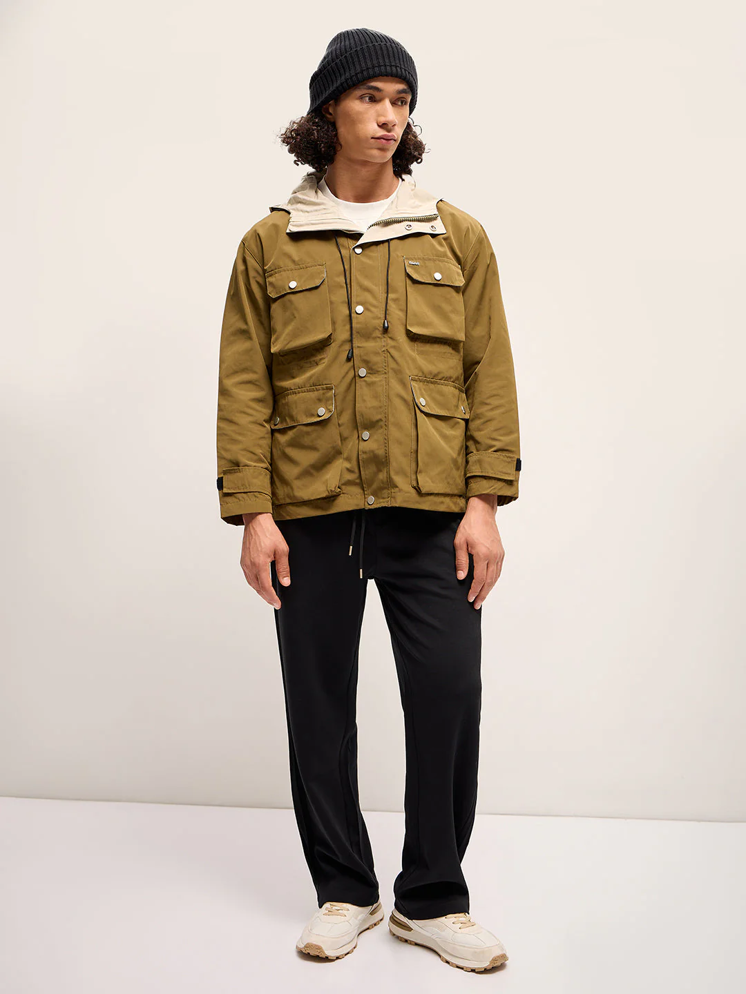 Men Olive Green Hooded Utility Jacket - Image 4