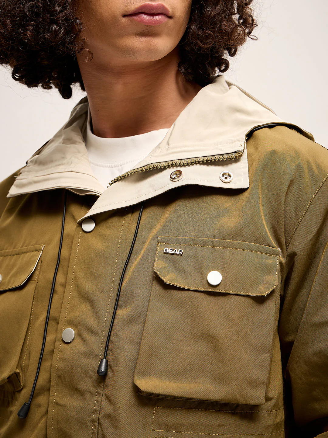Men Olive Green Hooded Utility Jacket - Image 5