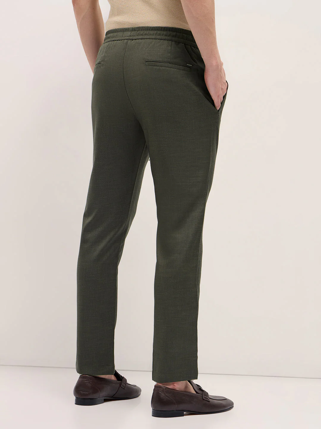 Men Olive Green Slim Fit Formal Trouser - Image 2