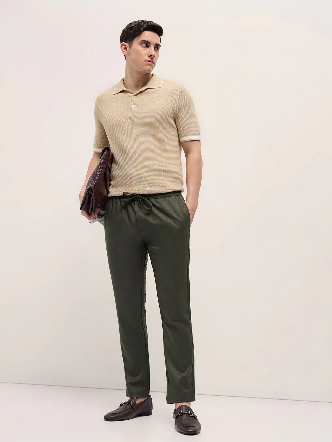 Men Olive Green Slim Fit Formal Trouser - Image 4