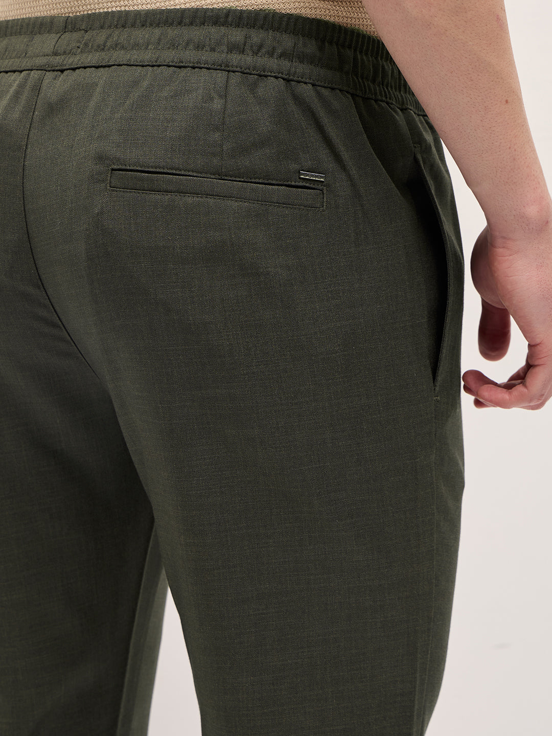 Men Olive Green Slim Fit Formal Trouser - Image 5