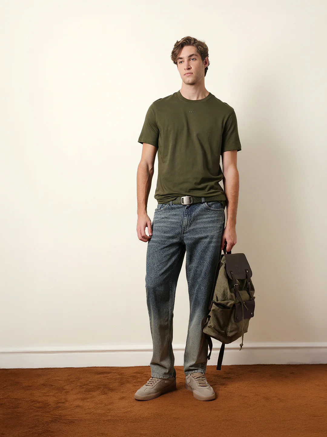 Men Olive Half Sleeve Regular T-Shirt - Image 2