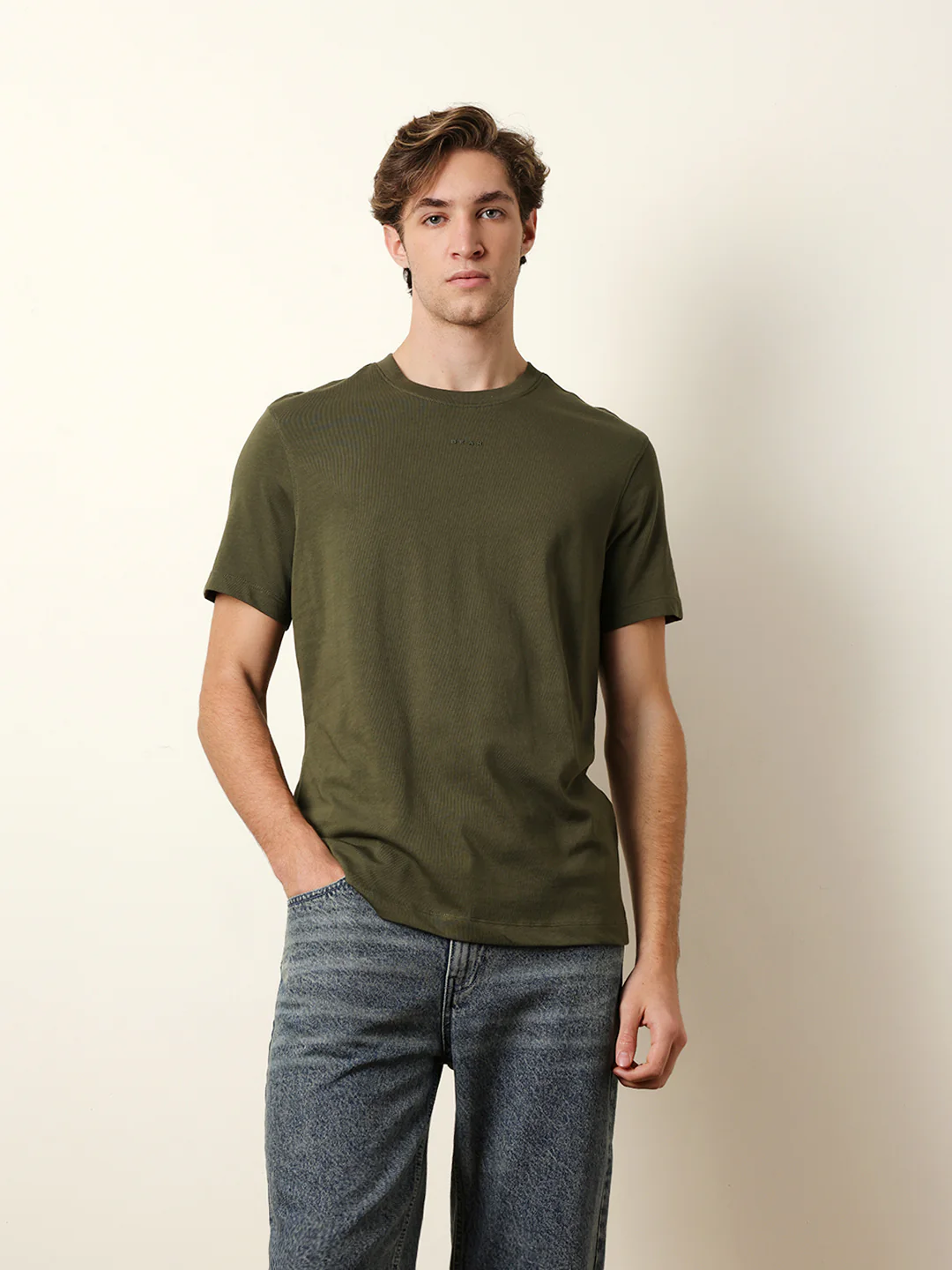 Men Olive Half Sleeve Regular T-Shirt - Image 3