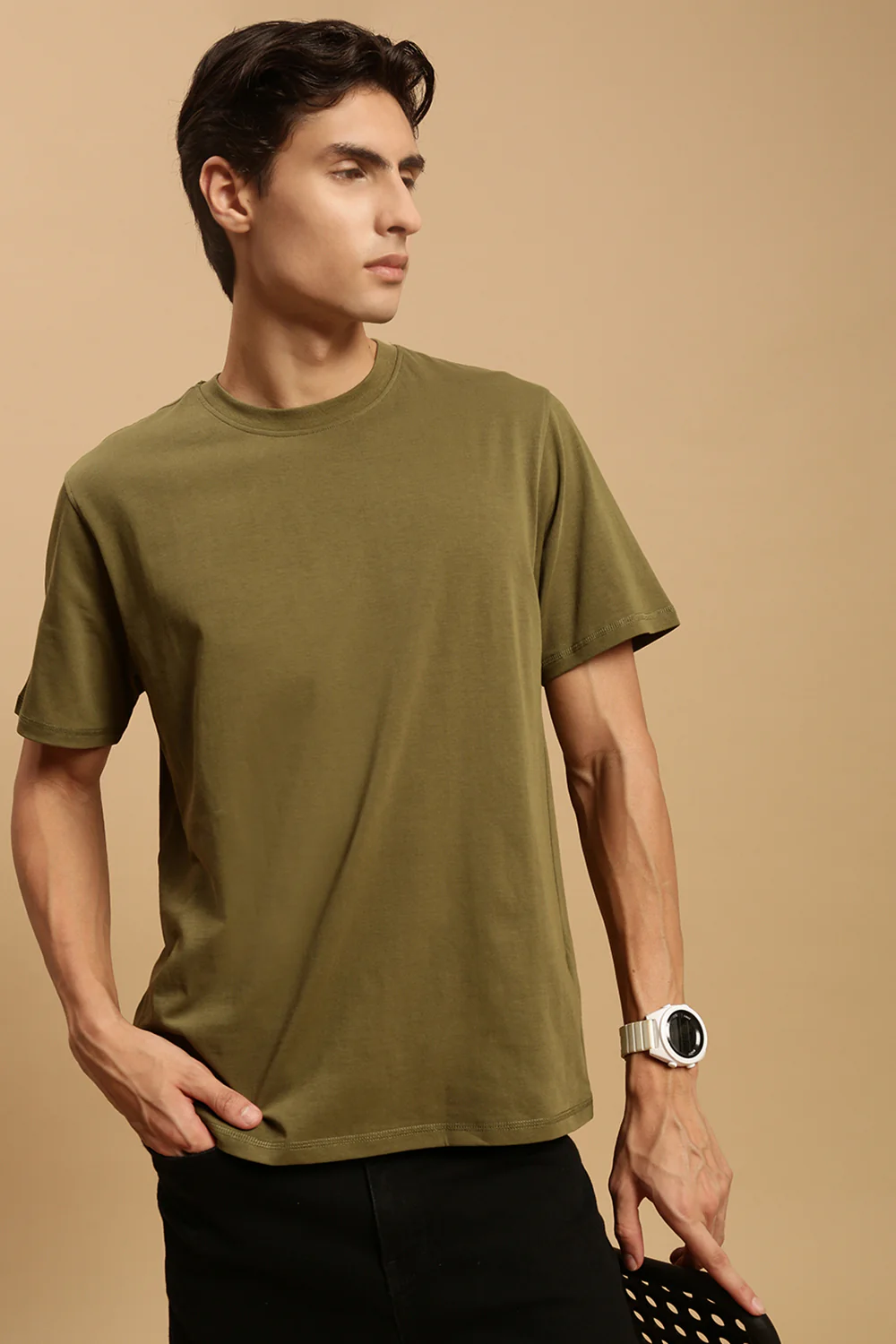 Men Olive Half Sleeve T-Shirt - Image 2