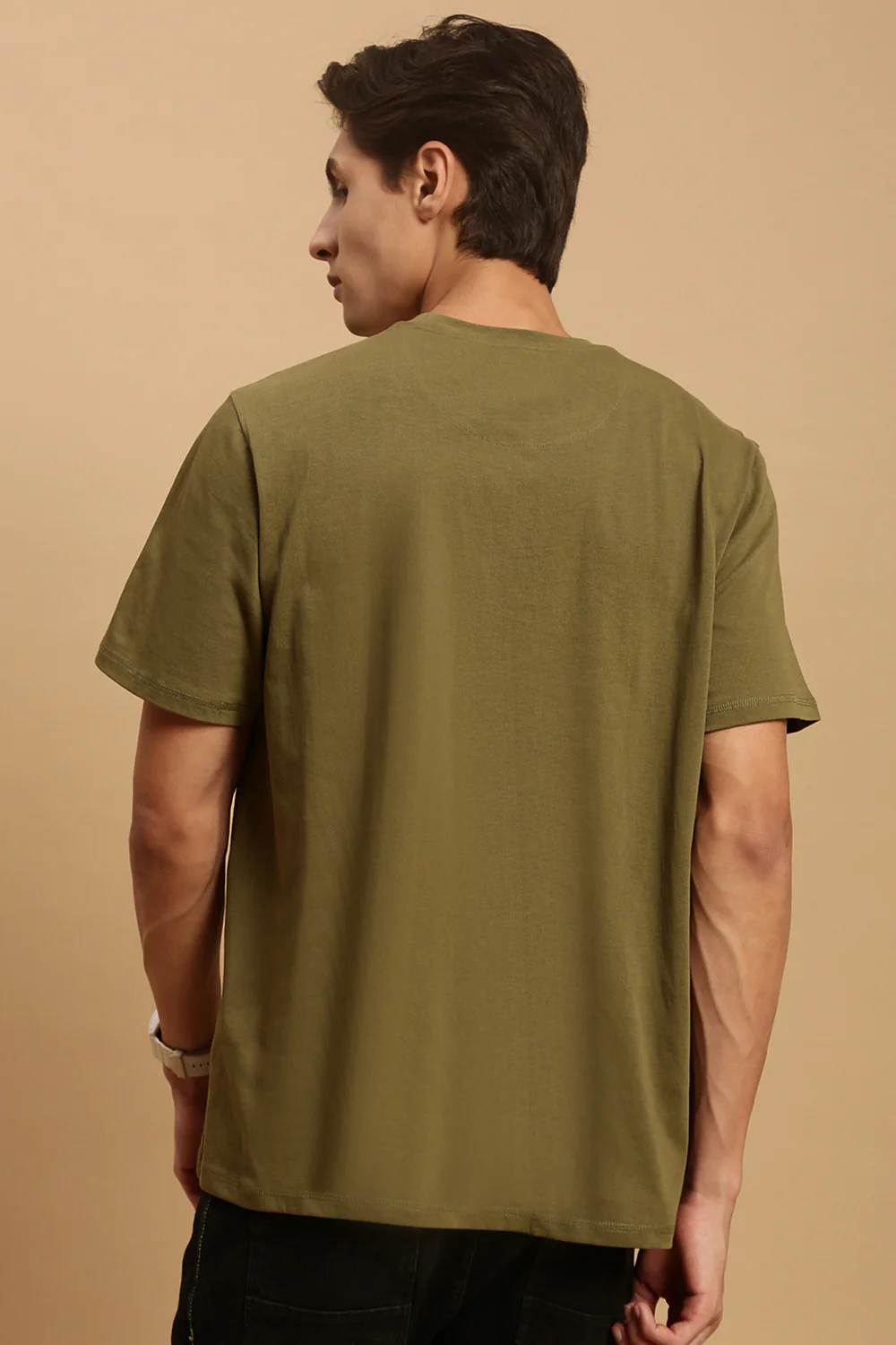 Men Olive Half Sleeve T-Shirt - Image 3