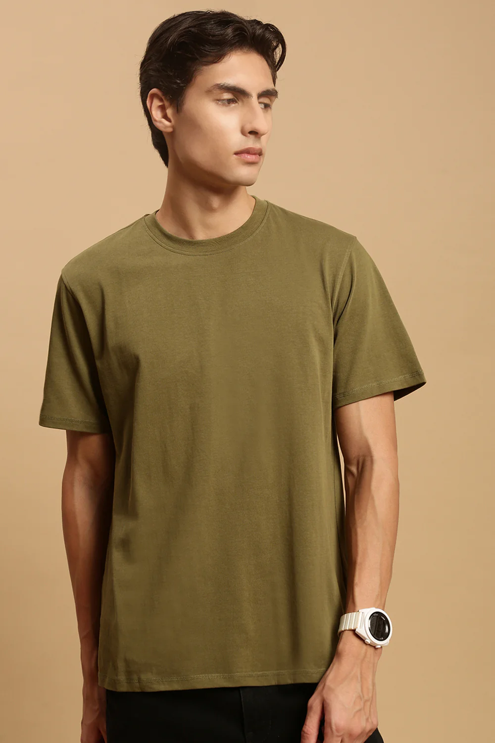 Men Olive Half Sleeve T-Shirt - Image 5