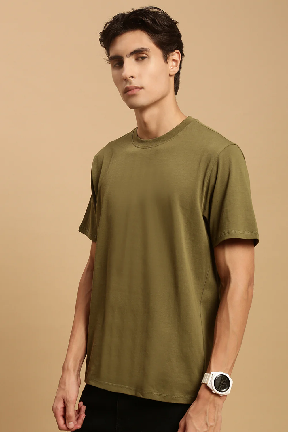 Men Olive Half Sleeve T-Shirt - Image 6