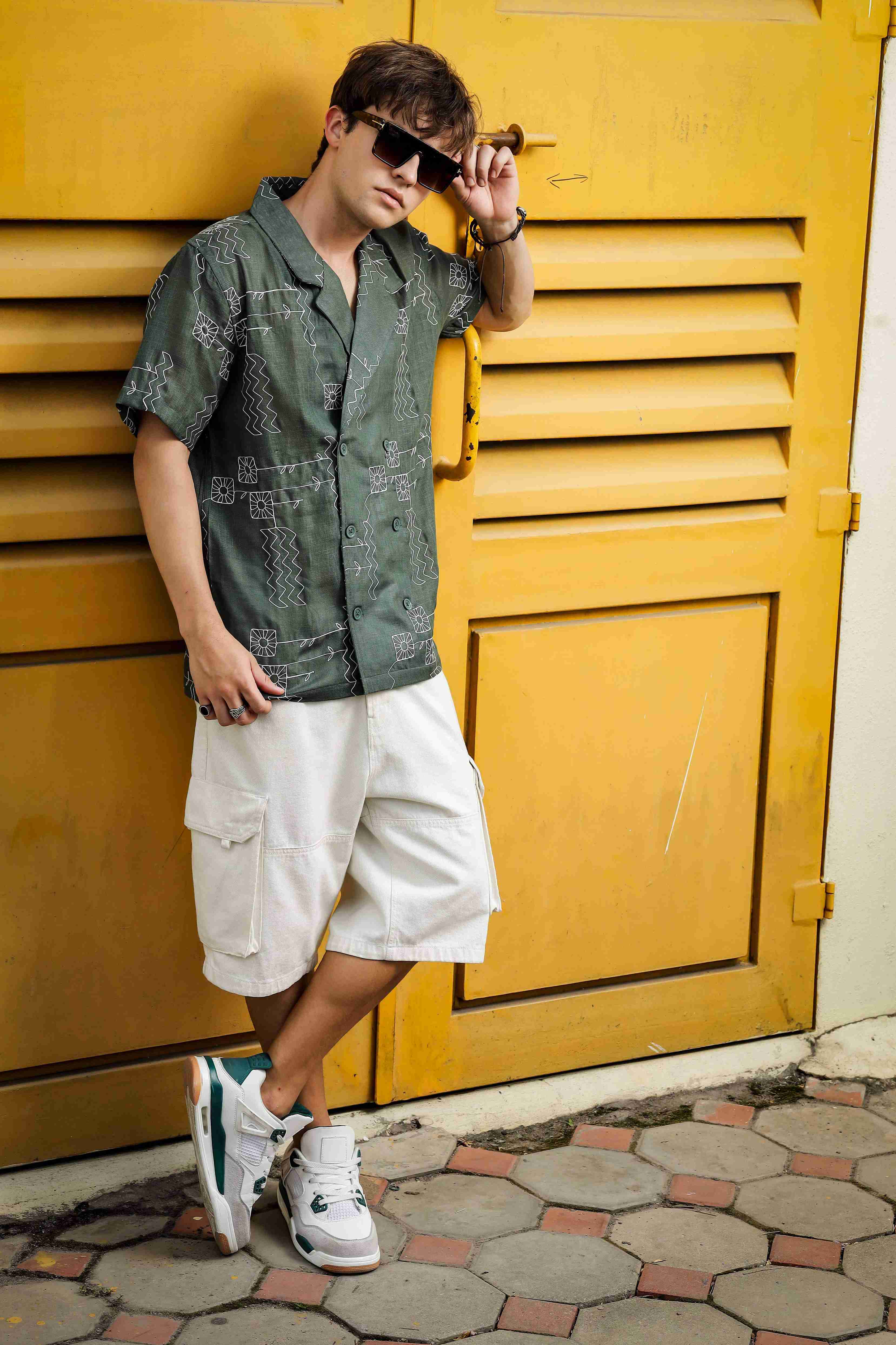 Men Olive Korean Shirt