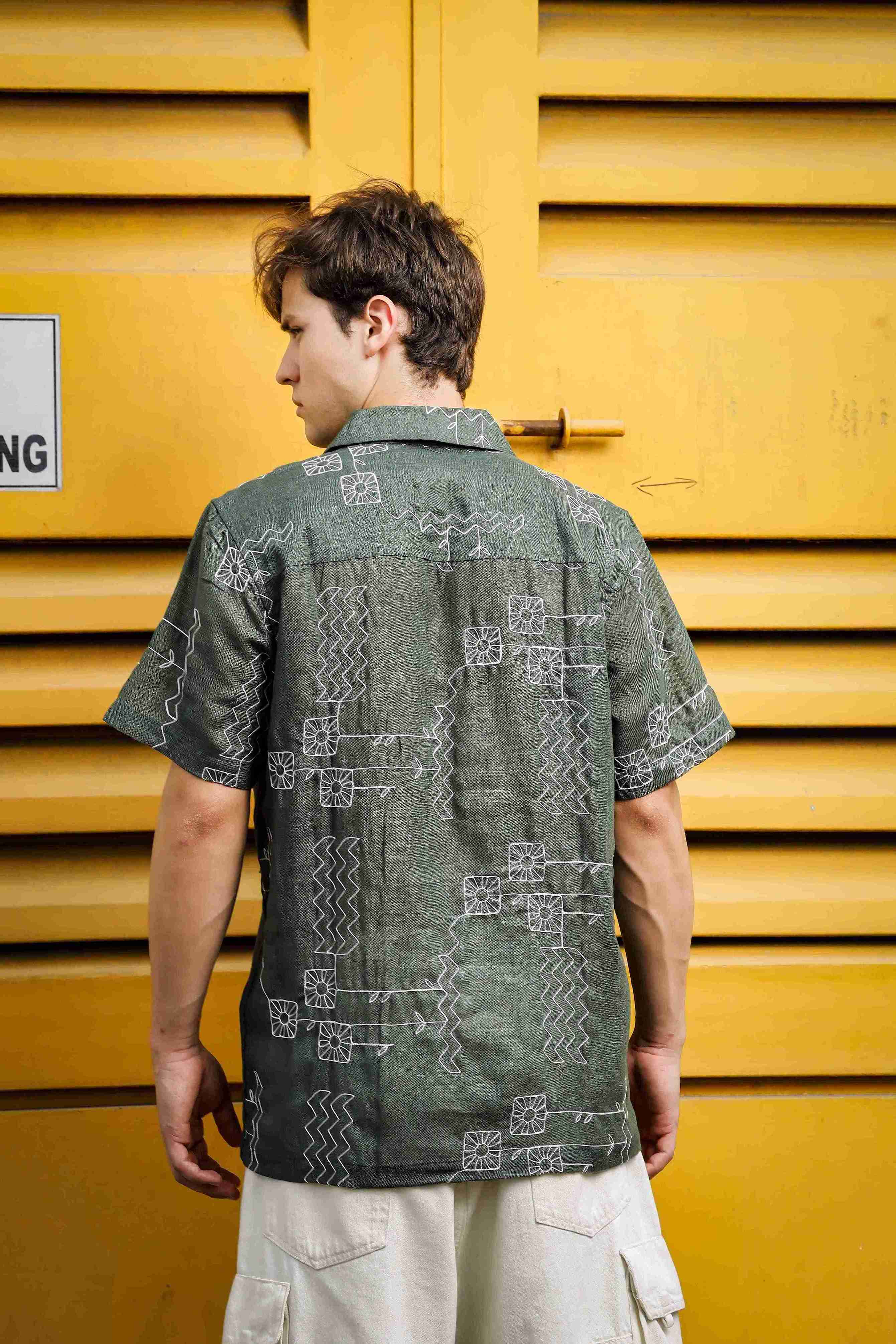 Men Olive Korean Shirt - Image 3