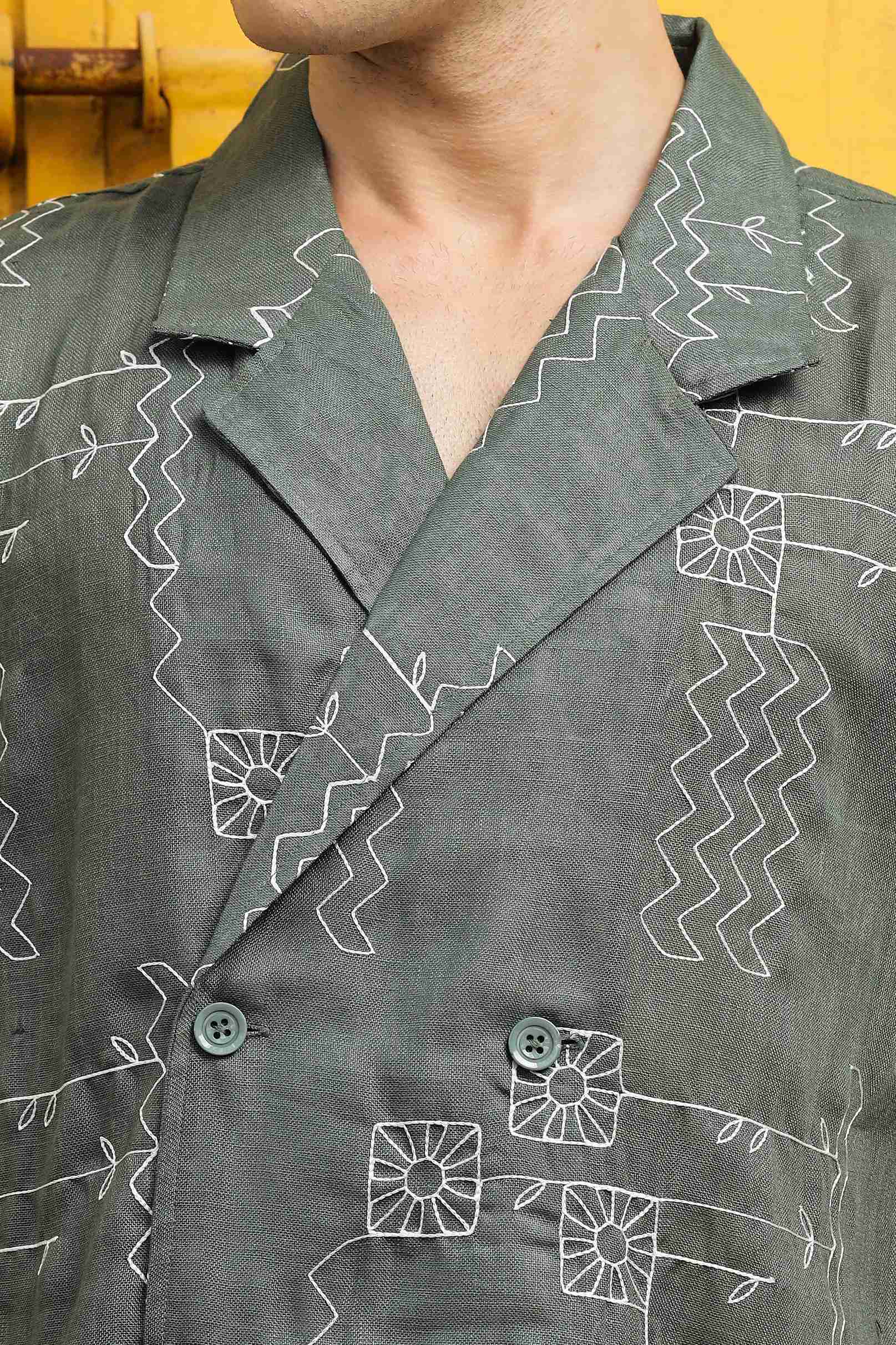 Men Olive Korean Shirt - Image 4