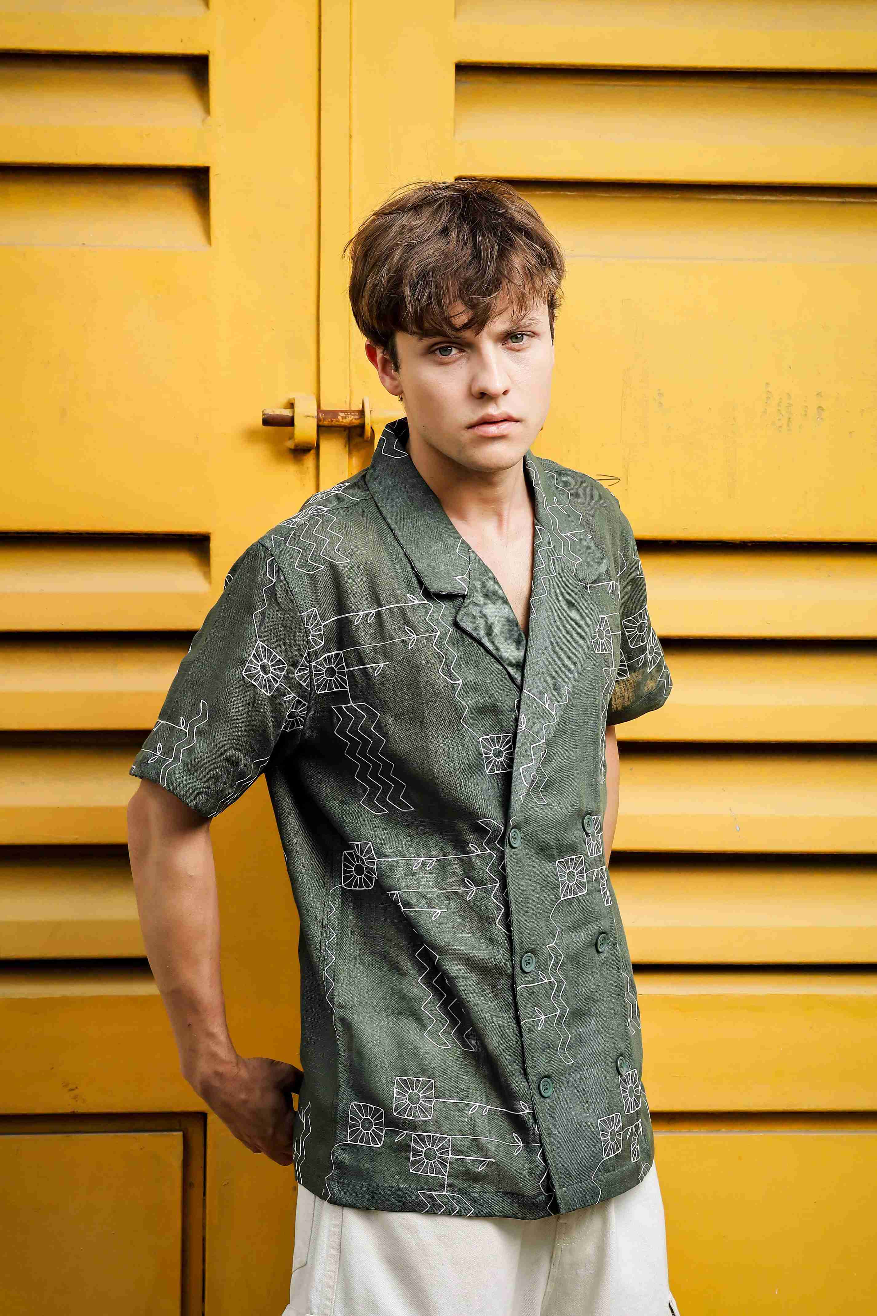 Men Olive Korean Shirt - Image 5