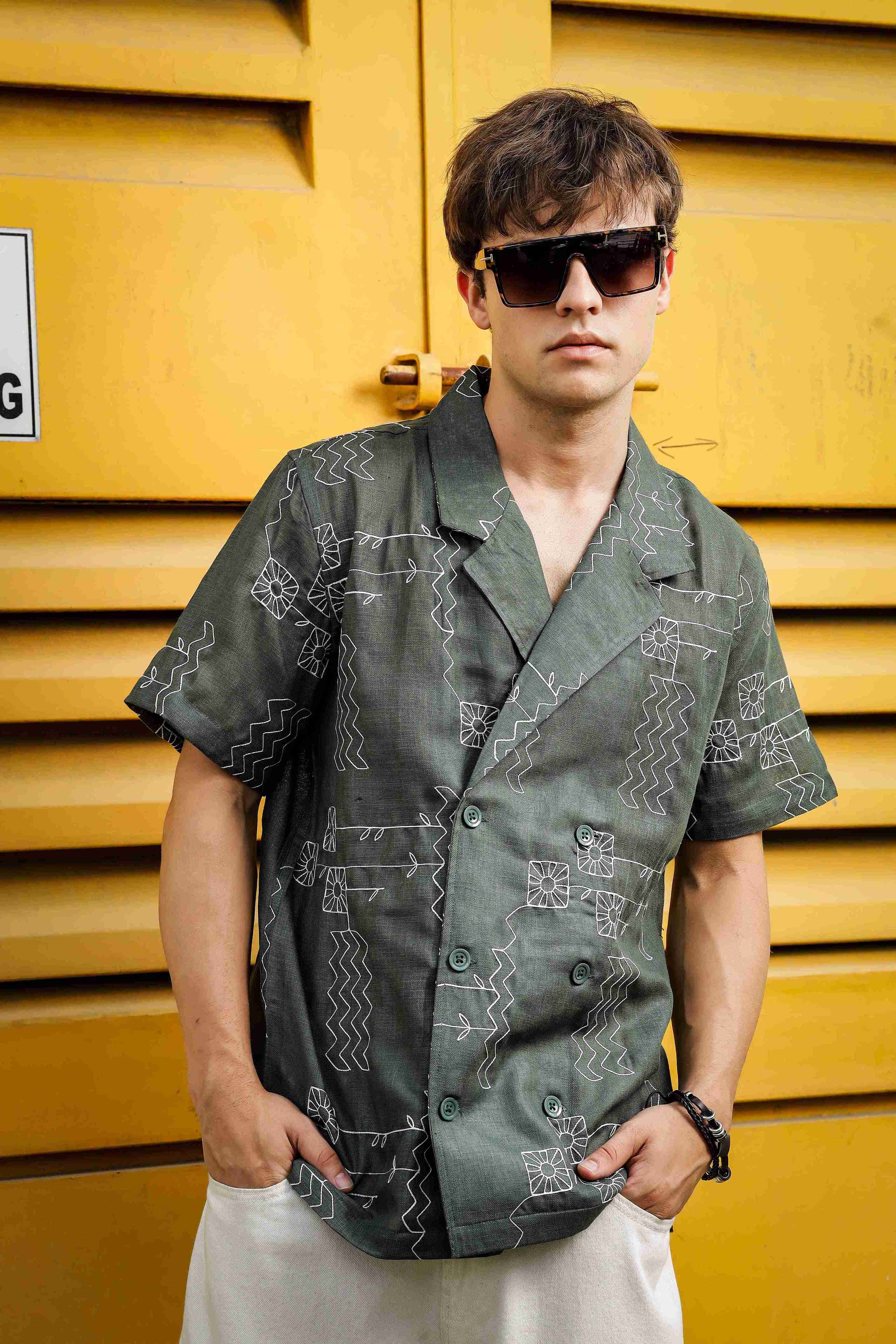 Men Olive Korean Shirt - Image 7